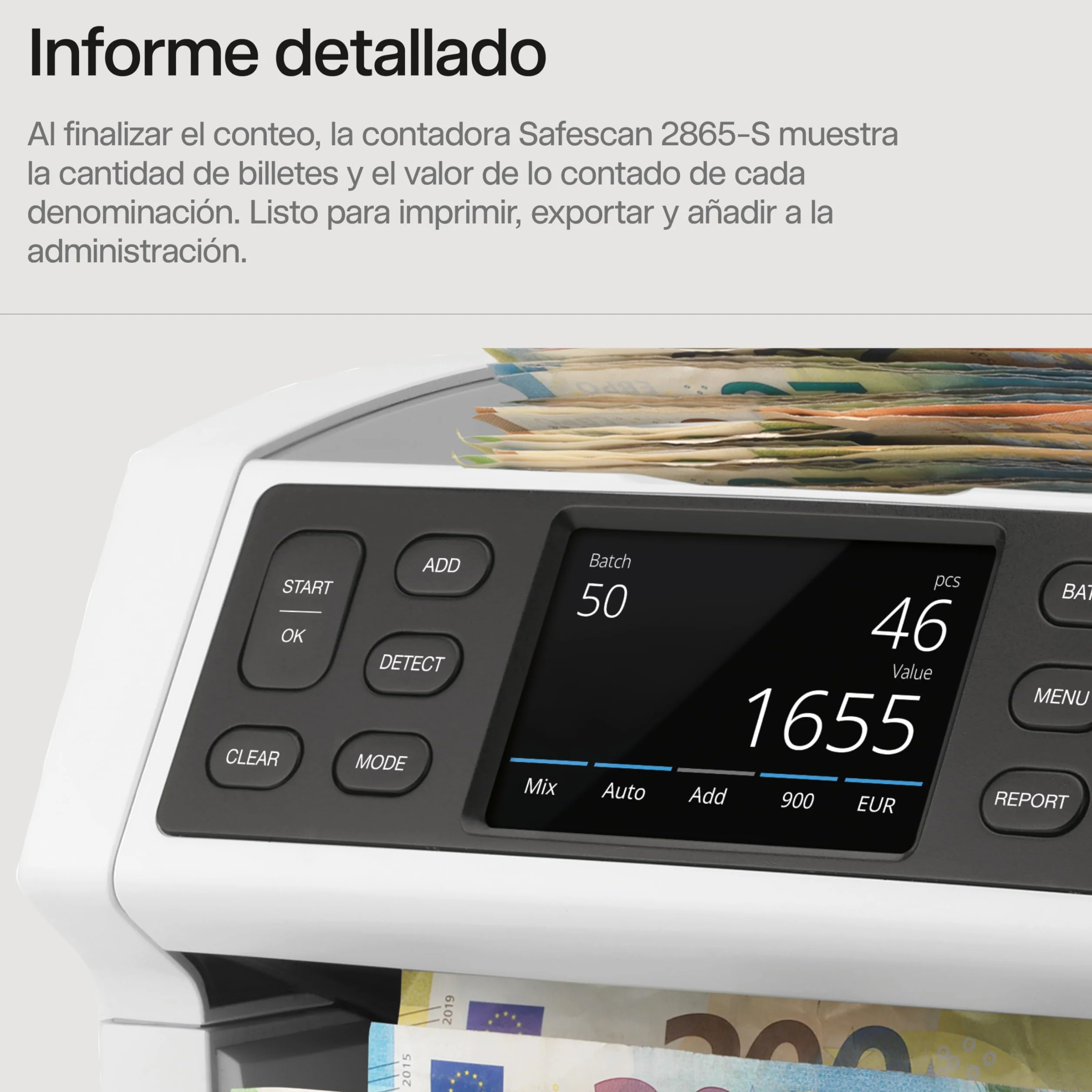 Safescan 2865-S Contadora de billetes detectora de falsos 7 puntos interfaz multilingüe