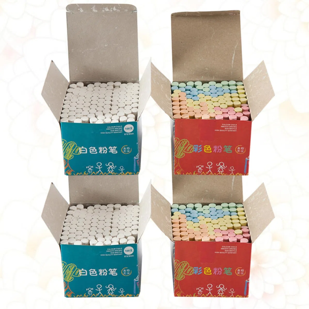 4 Cajas Tizas de Yeso sin Polvo para Pizarra Clara, Ligeras y Prácticas para Escritura y Pintura en Material Escolar para Profesores