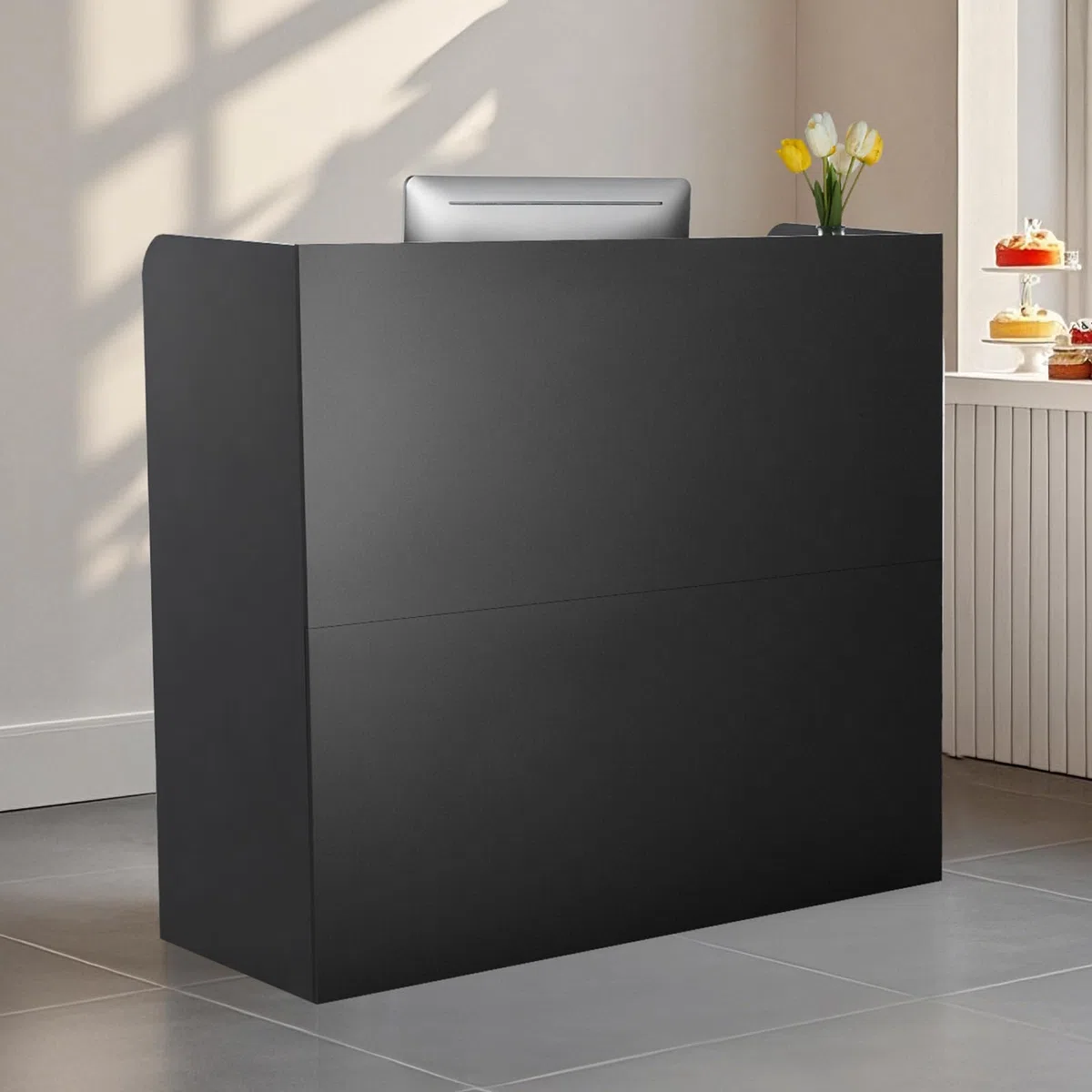 VEVOR Mostrador de Recepción 120x48x110 cm Mesa de Mostrador Frontal Rectangular Material Principal de MDF Mostrador de Venta Minorista para Caja, Vestíbulo, Salón de Belleza, Oficina, Negro