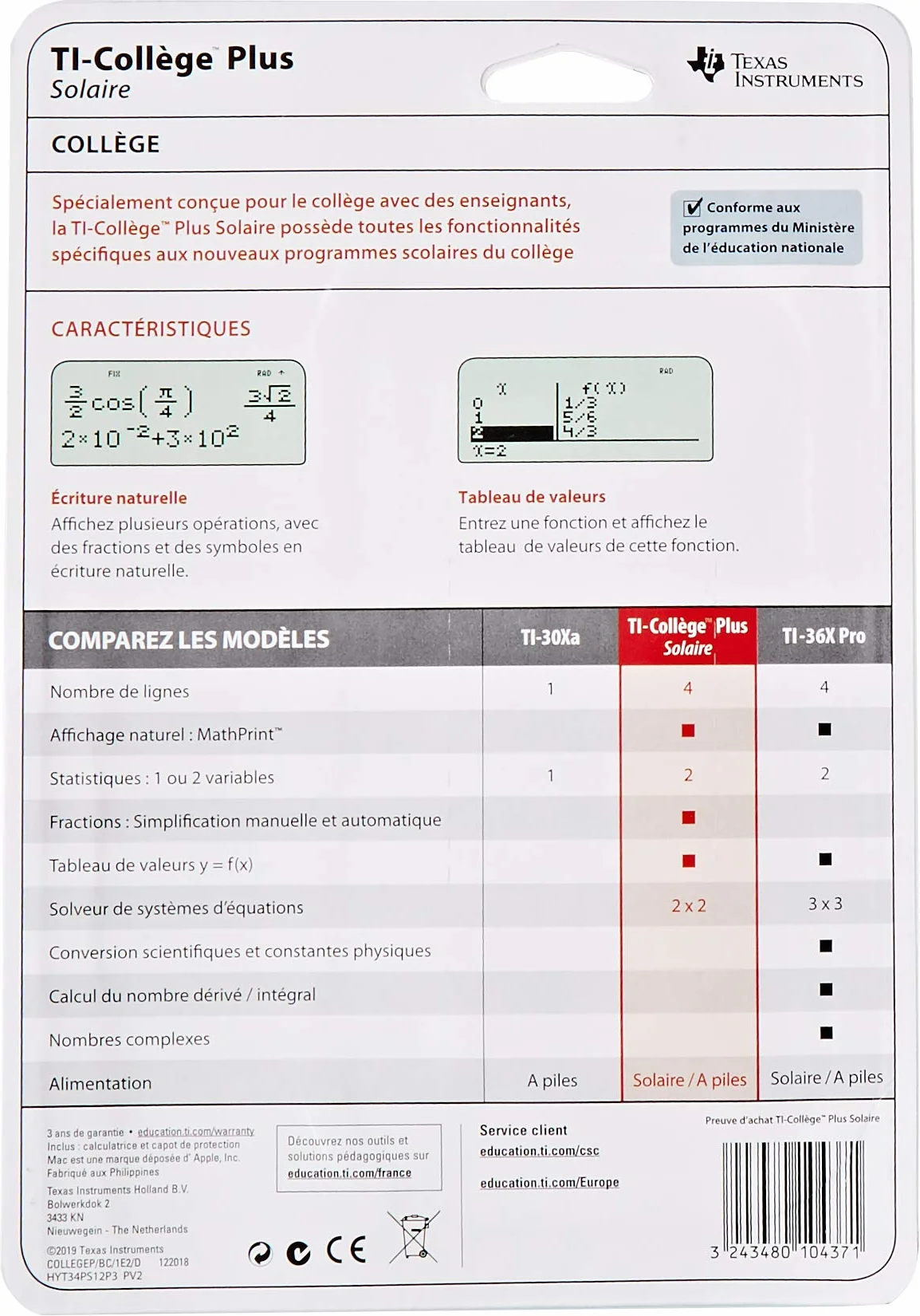 Texas Instruments TI College Plus - Calculadora científica (Panel Solar y batería), Color Azul y Blanco