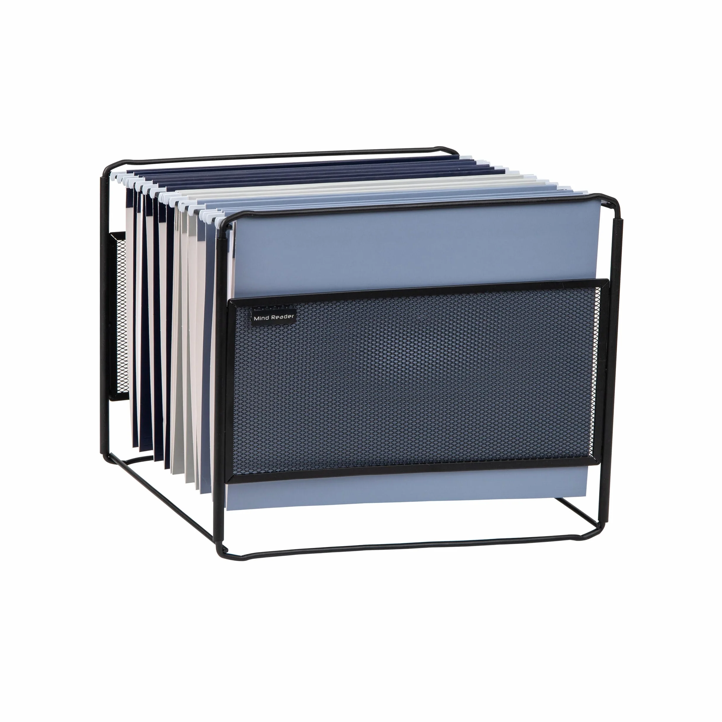 Organizador de carpetas colgantes Mind Reader, organizador de escritorio, almacenamiento, oficina, malla metálica, 13 pulgadas de largo x 9.75 pulgadas de ancho x 10.25 pulgadas de alto, negro