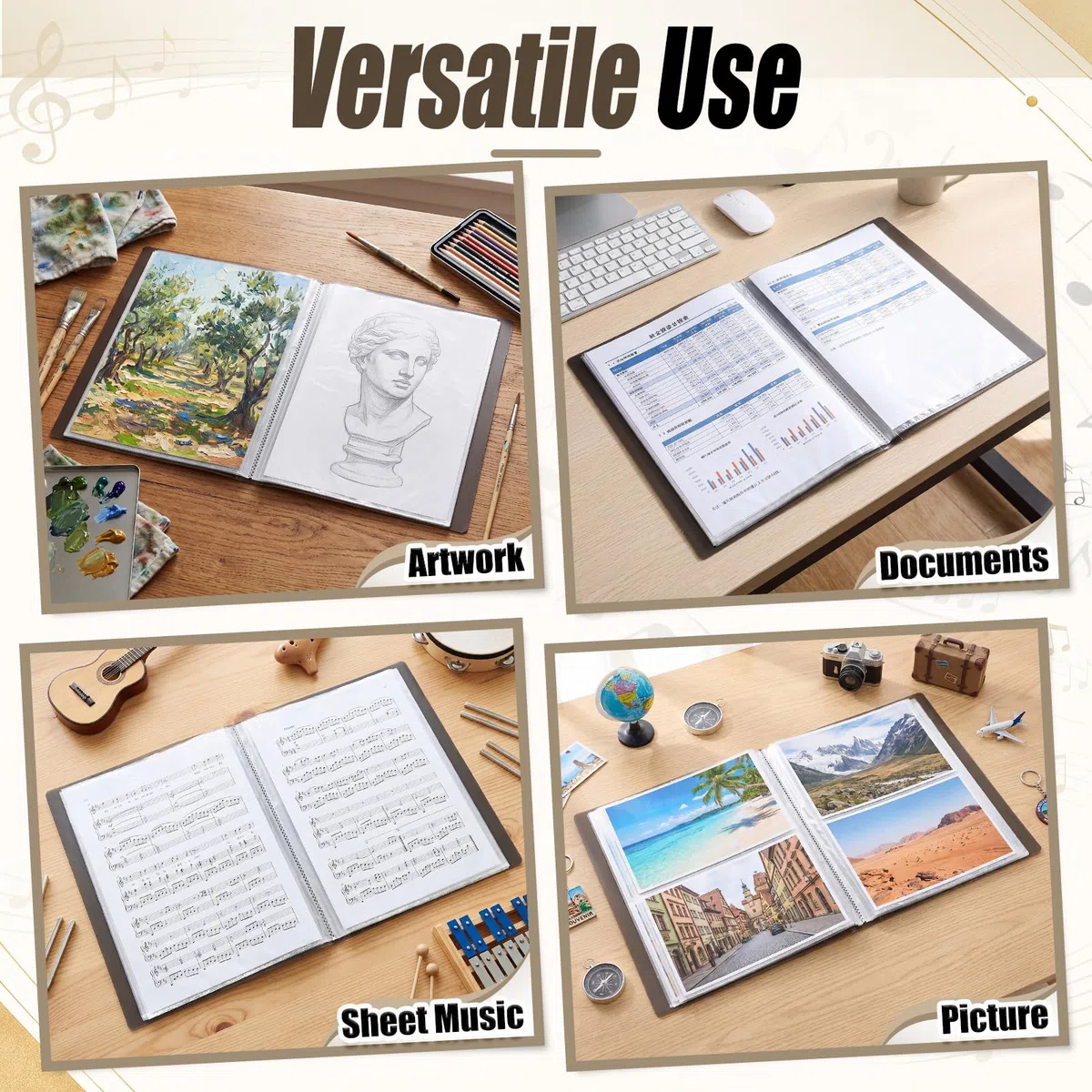 Paquete de 12 carpetas de arte de 8.5 x 11 pulgadas, tamaño A4, 40 bolsillos/80 páginas, carpeta de arte con fundas de plástico, libro de presentación para documentos, fotos, recetas, papeles