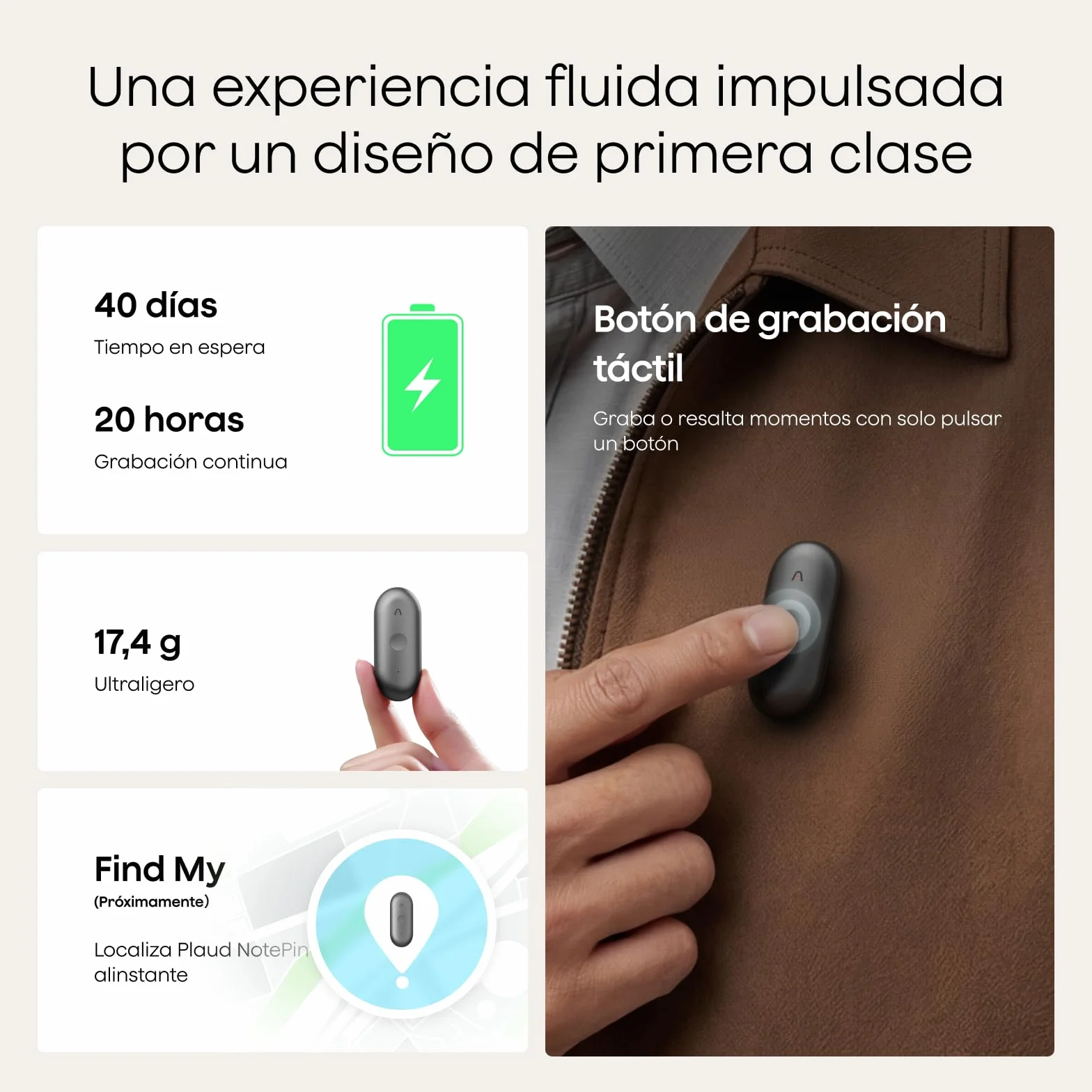 Plaud NotePin S Grabadora de Voz IA con Transcripción y Resúmenes para Reuniones