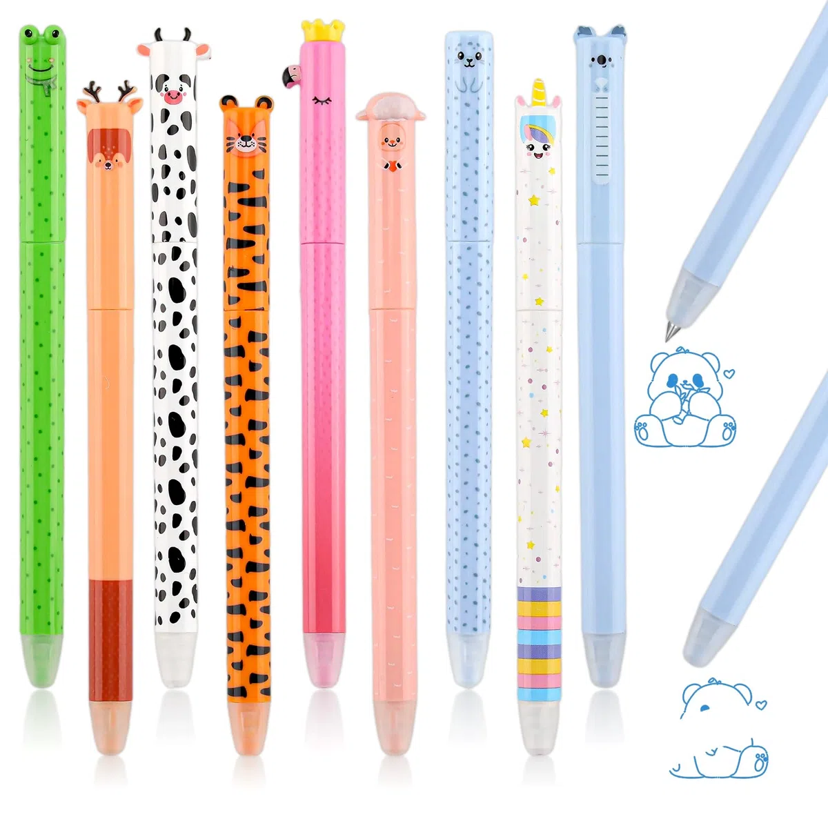 9 bolígrafos de gel borrables con punta de borrador de 0,7 mm, tinta azul, bonitos bolígrafos de gel de escritura suave, reescribibles, juego de bolígrafos de tinta térmica para escuela