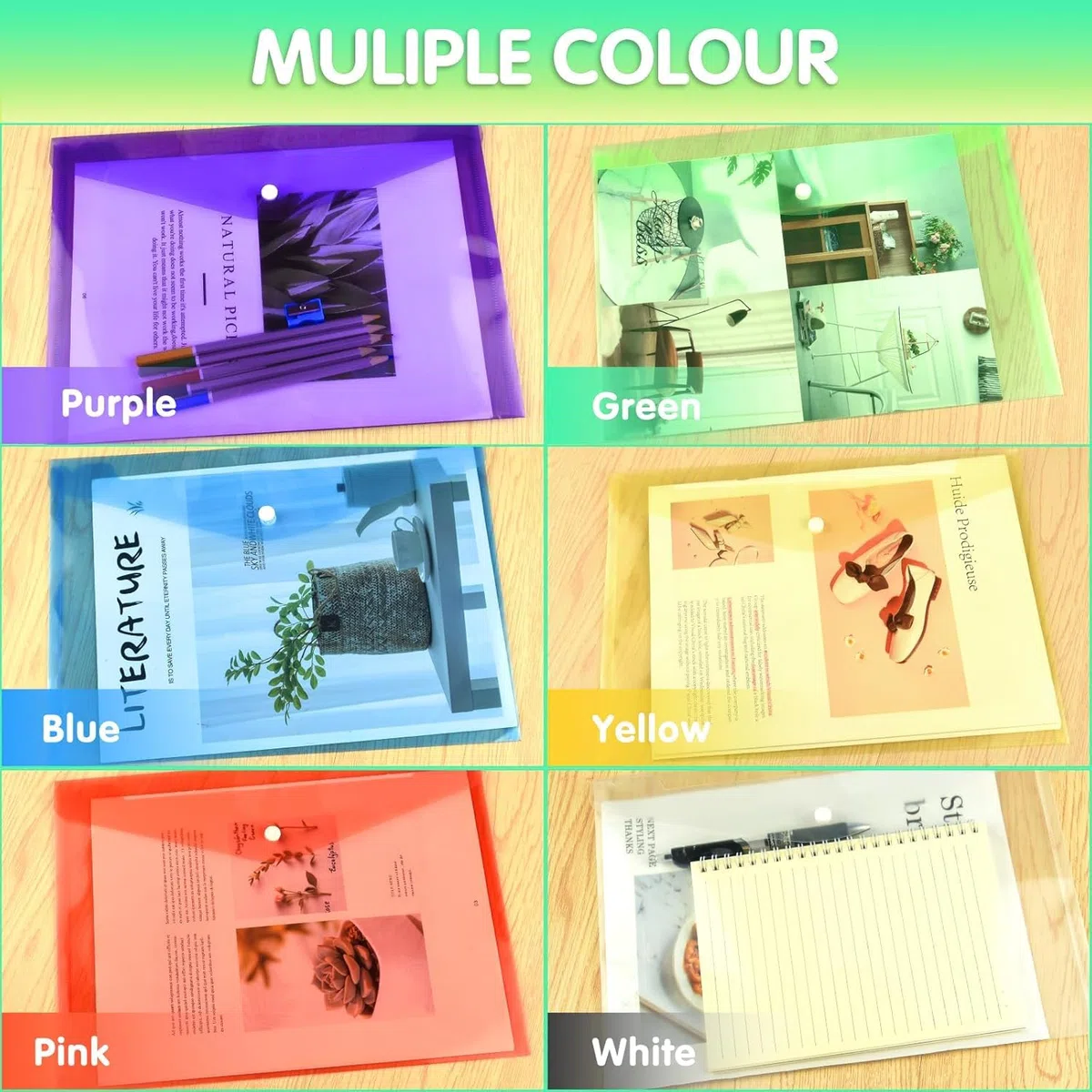 36 Piezas Bolsillos Para Documentos, Carpeta para Documentos Plástico, Bolsillos Para Documentos Transparentes, Carpeta Colorida, para Escuela, Oficina, Hogar y Viajes (A4)