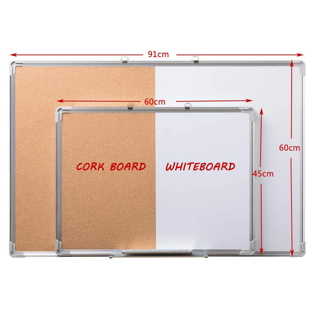 DOEWORKS Pizarra Mixta 60 x 45cm Pizarra Magnética Blanca & Tablón de Corcho, Pizarra Combinada Doble Cara, Tablero de Anuncios para Hogar Oficina Escuela