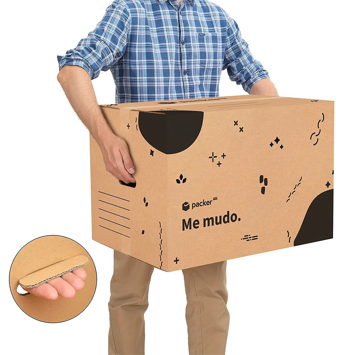 packer PRO Pack 10 Cajas Carton para Mudanzas y Almacenaje Ultra Resistentes con Asas de 60x40x40cm y Rollo Burbuja Embalaje de 50cm Ancho y 100m