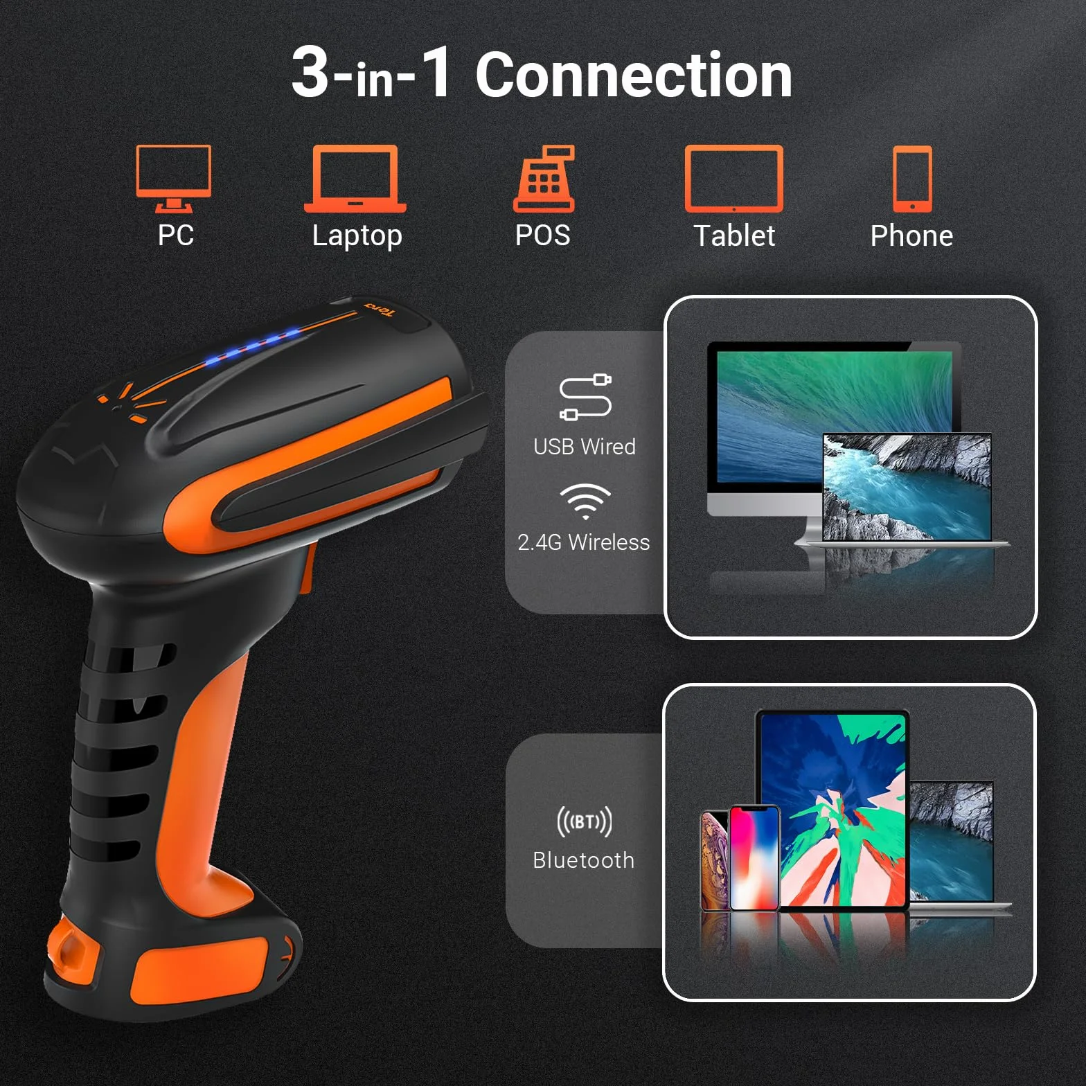 Tera Pro Escáner de Código de Barras 2D Inalámbrico 1D 2.4G Bluetooth Resistencia a Caídas 8100