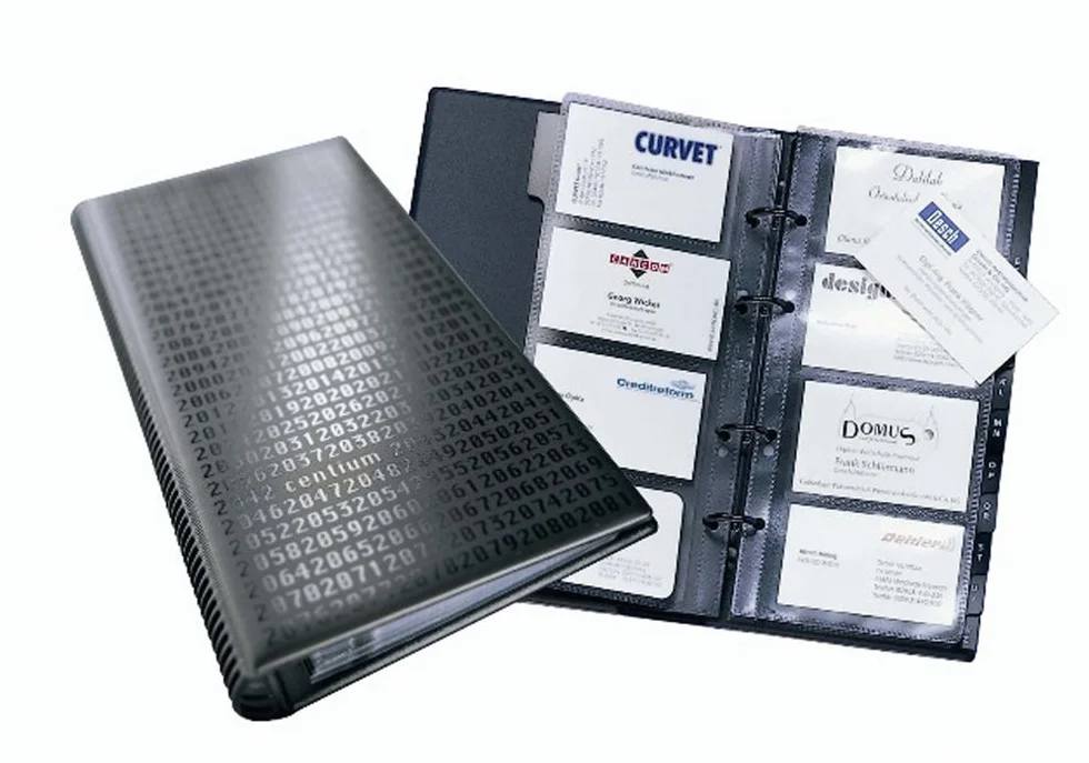 Visifix centium Carpeta de anillas para tarjetas de visita 200 tarjetas 90 x 57 mm 145 x 47 x 255 mm negro