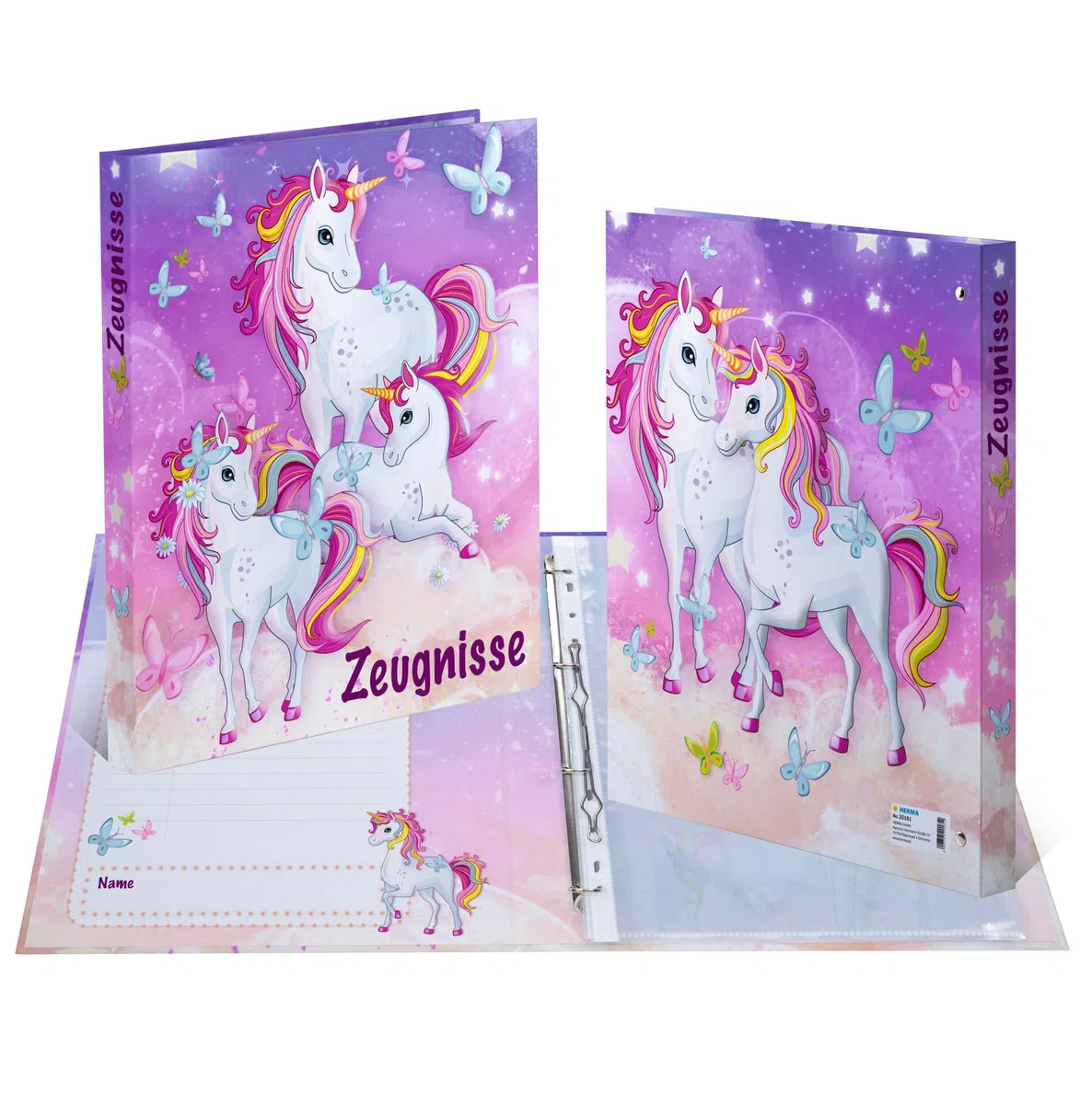 HERMA Carpeta de certificados, tamaño A4, 18 unidades, con 10 fundas transparentes para 20 certificados, certificados y documentos, con impresión interior, mecanismo de 4 anillas y diseño de animales
