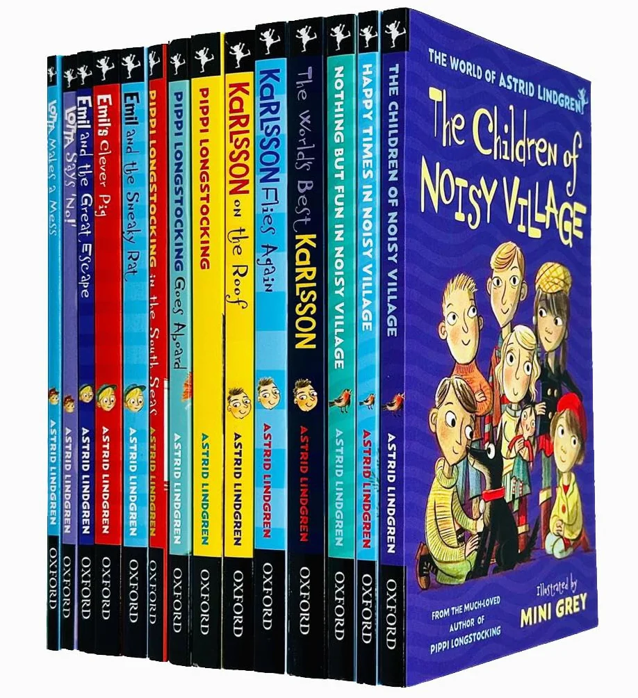 Astrid Lindgren Collection 14 Books Set (The Children of Noisy Village, Happy Times,Nothing but Fun, The World's Best Karlsson,Flies Again,on the Roof,Pippi Longstocking,