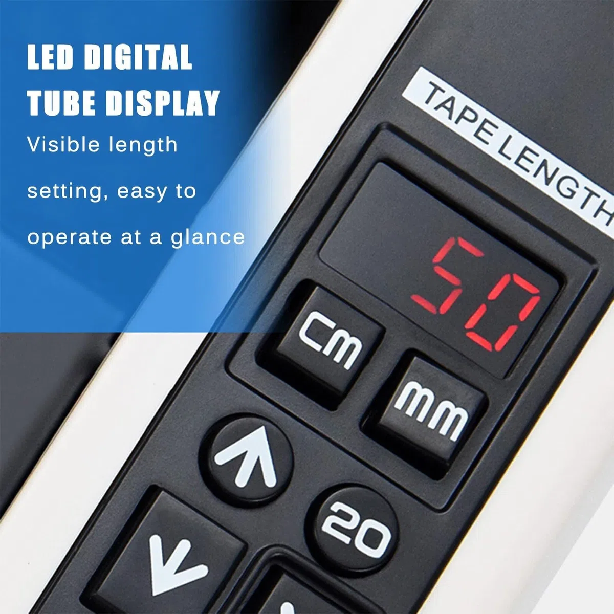 Cortador de cinta automático, dispensador eléctrico de cinta con pantalla digital, longitud de corte ajustable 20-999 mm, para envolver y embalar, compatible con ancho de papel de 7-50 mm