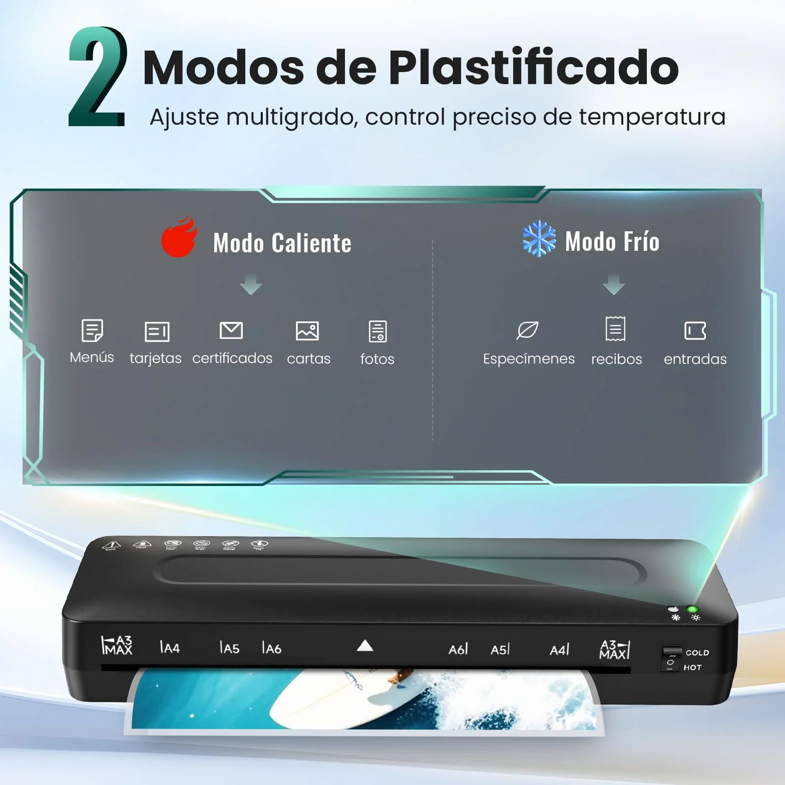 Plastificadora A3 Máquina de Laminadora 5 en 1 Frío y Caliente con Guillotina A3 A4 A5 A6 Redondeador de Esquina