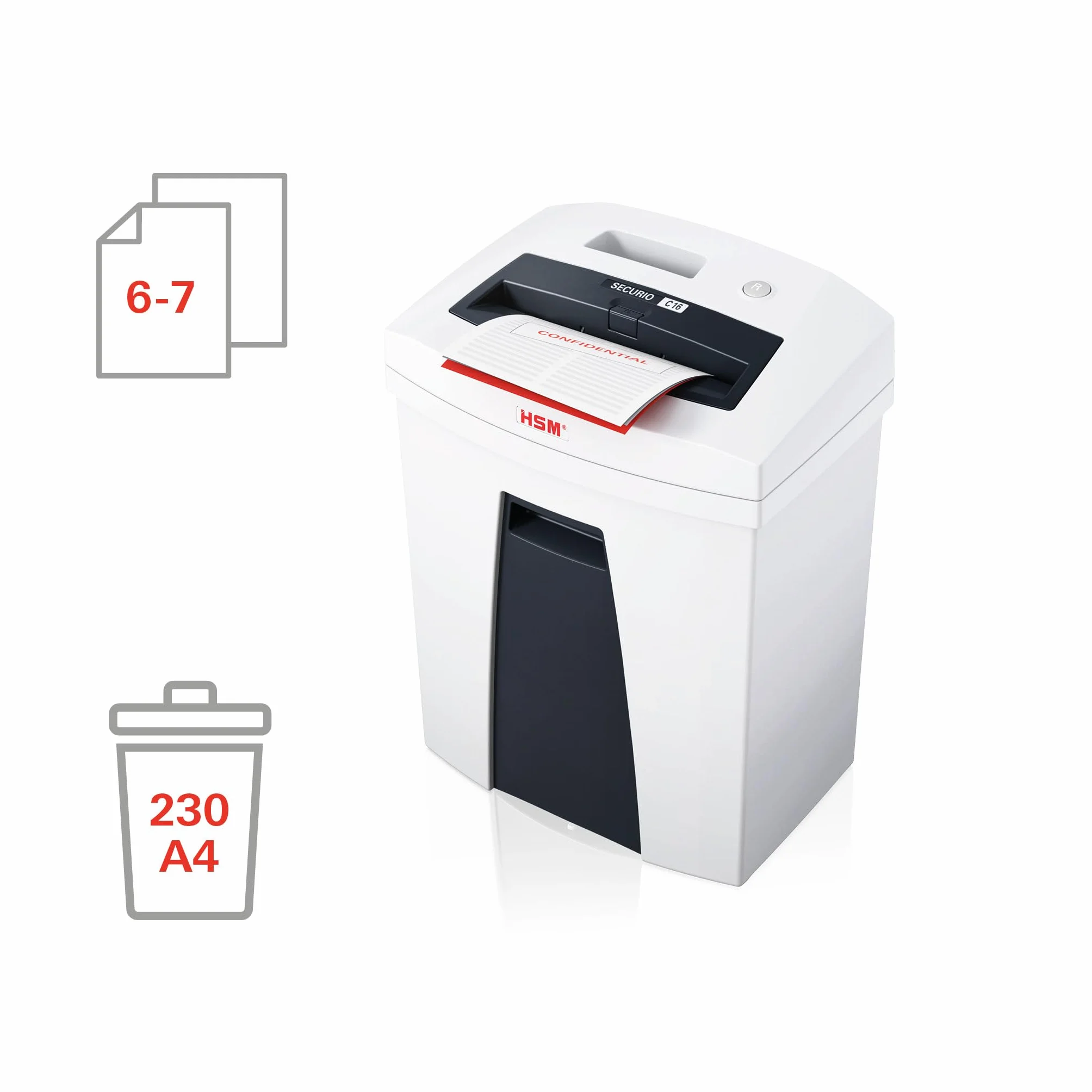 HSM SECURIO C16 4x25 mm - Destructora de documentos, nivel de seguridad 4, 7 hojas (corte de partícula)