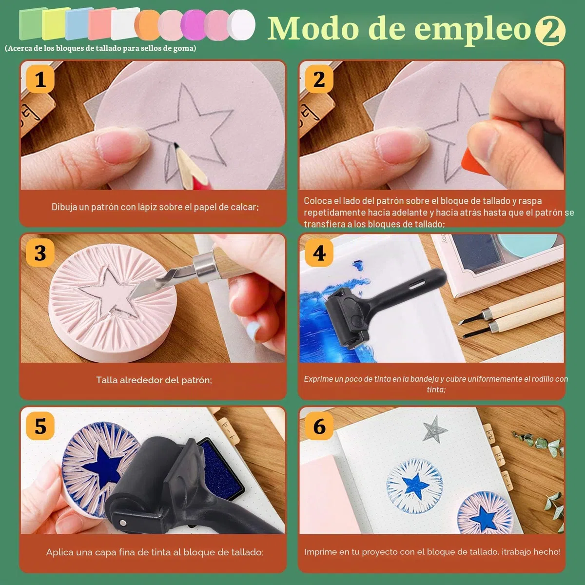Keadic 24 piezas Kit de herramientas de inicio impresión bloques, sellos de goma que hacen el conjunto con bloques de tallado goma redondos y cuadrados,herramientas corte de linoleo y piedra molienda