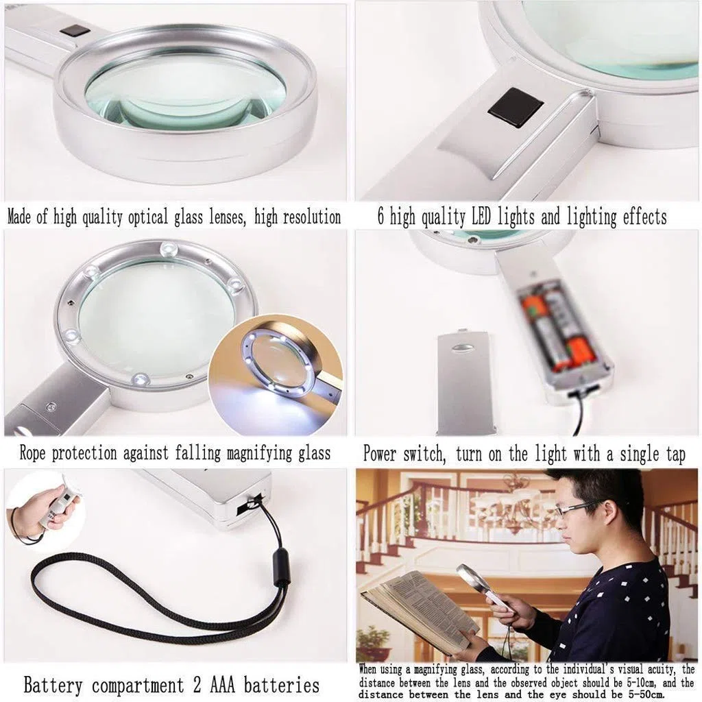 Lupa de Mano de 10 aumentos con luz, Lupa iluminada para Lectura, joyeros, Lectura para Personas Mayores