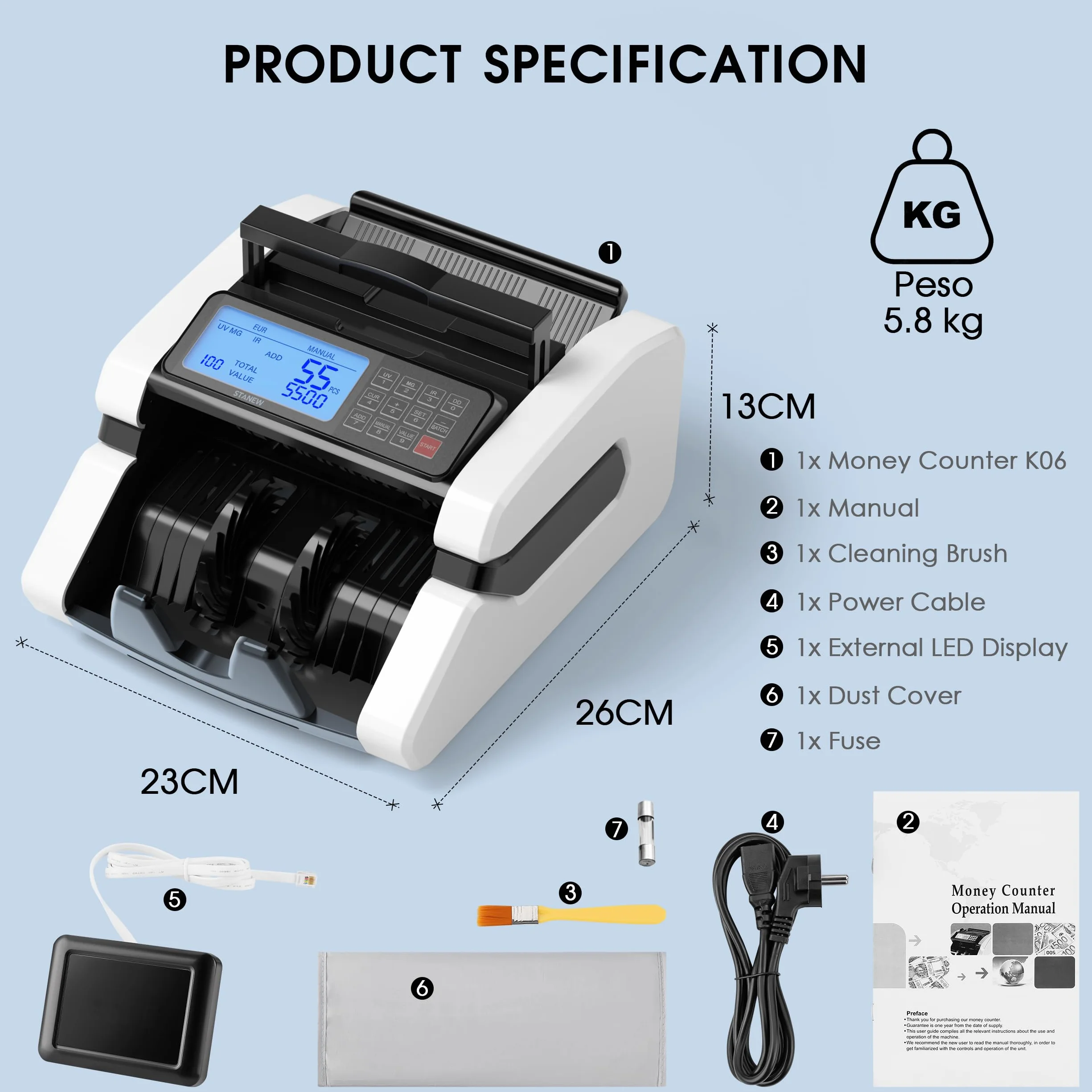 STANEW Contadora de Billetes, Multiple Counting Modes, UV/MG/IR Detección, >1000 PCS/Min, EUR/USD/GBP
