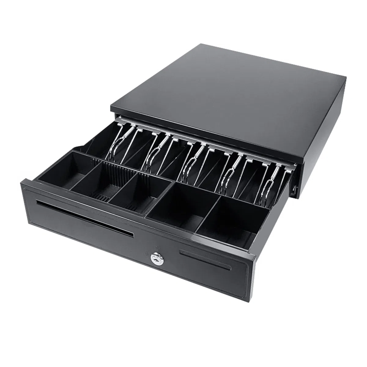 Cajón de efectivo POS con interfaz RJ11 5 bandejas para billetes y 5 monedas - Caja registradora con cerradura compatible con impresoras de recibos - Construcción de acero