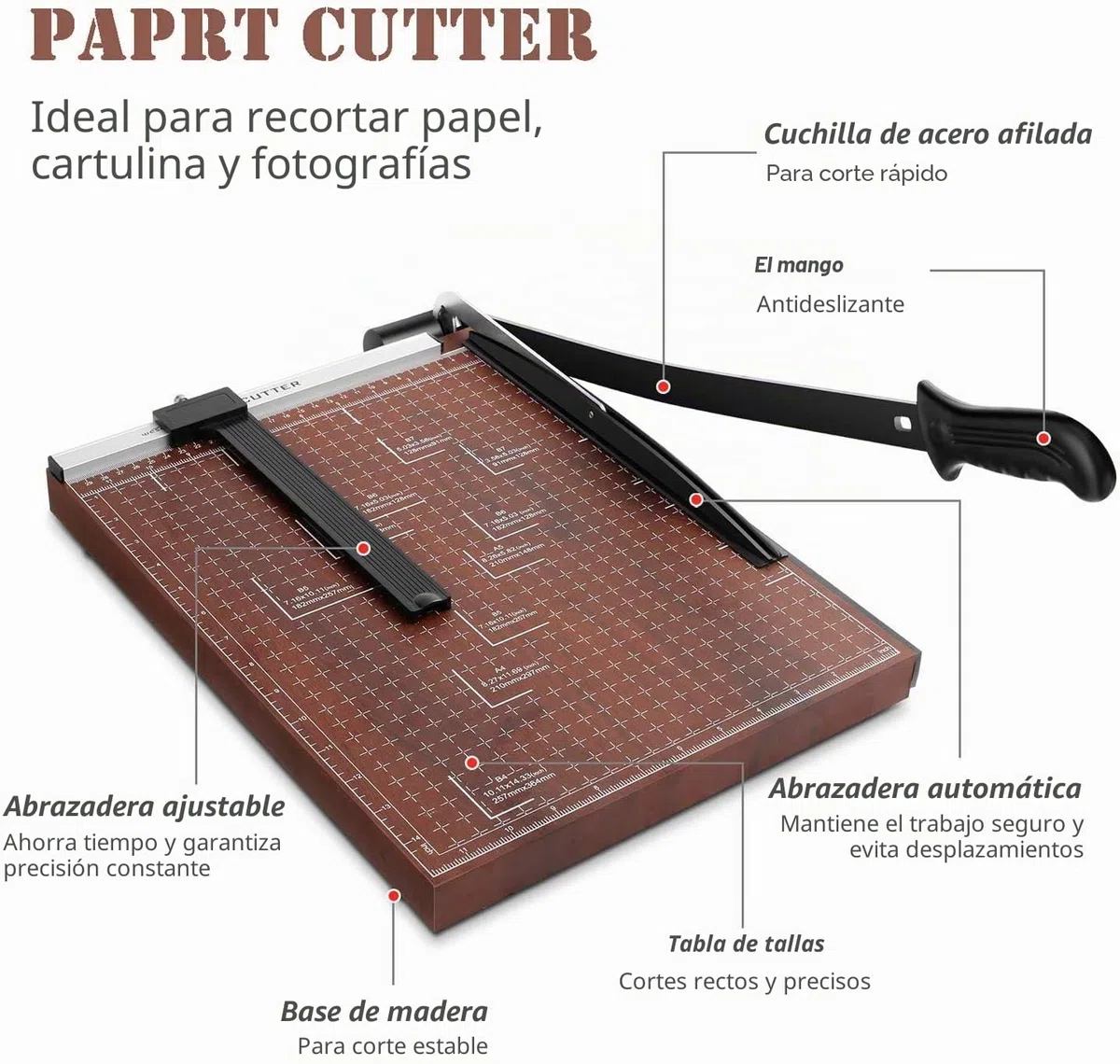 Cortador de papel A3, cortador de fotos, palanca de papel, máquina de corte de madera, 485 x 385 mm, longitud de corte de 650 mm