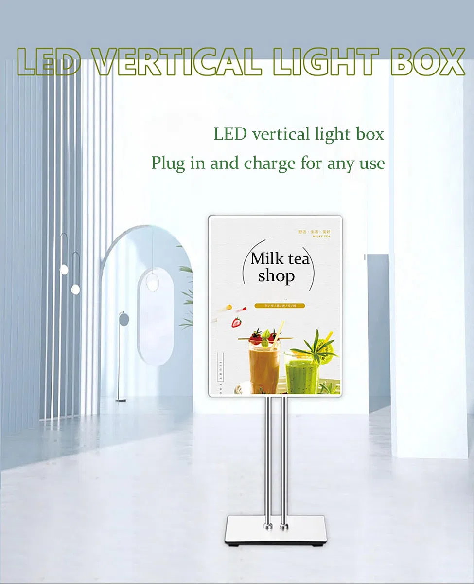 Soporte para carteles con marco para carteles, caja de luz LED para suelo, cartelera, marco para carteles LED, estante publicitario, tableros de señalización de menú LED, tablero de menú (marco plat