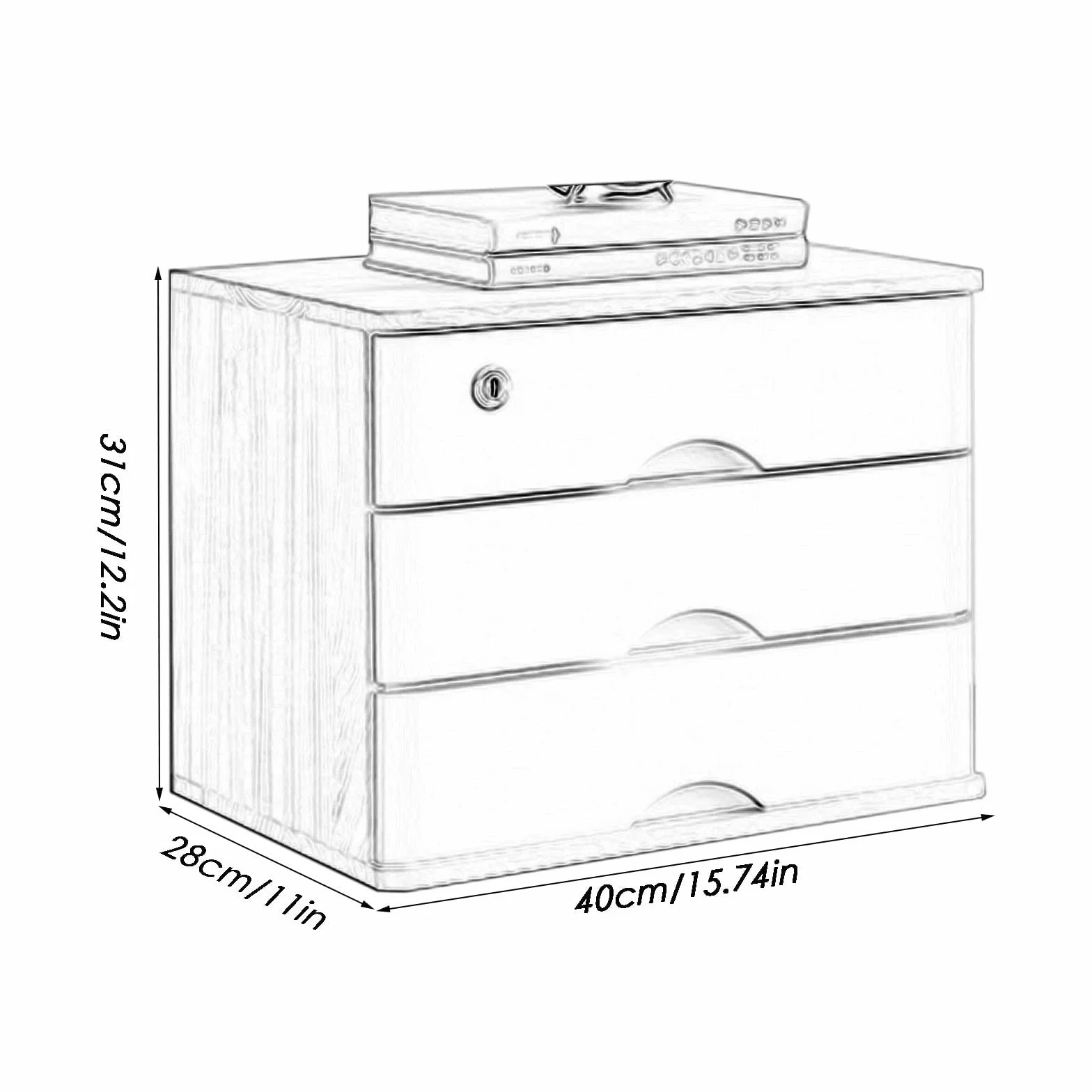 Caja de almacenamiento de escritorio de madera con cajones con cerradura, organizador de archivador de escritorio para suministros de oficina, papeleo y accesorios, gabinete de almacenamiento