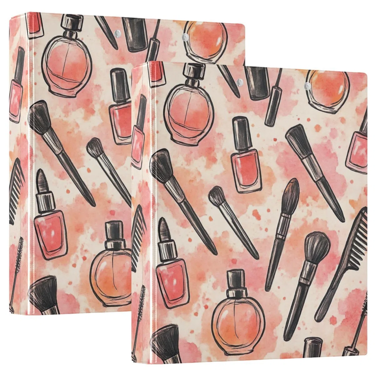 Carpeta de 3 anillas, acuarela rosa, naranja, negro, carpeta de anillos en D, paquete de 2 | Con portapapeles y bolsillos, para escuela, universidad, oficina