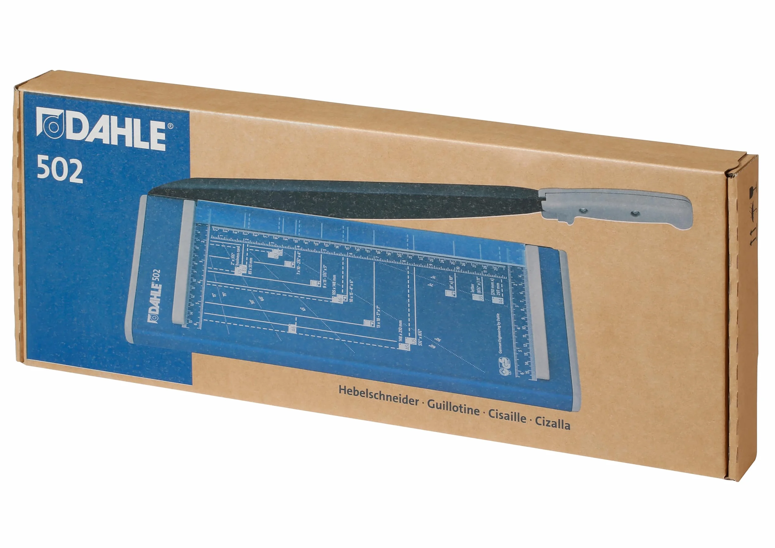 Guillotina de papel Dahle 502 (base de metal, cortador de papel 6-8 hojas, DIN A4, presión manual) azul