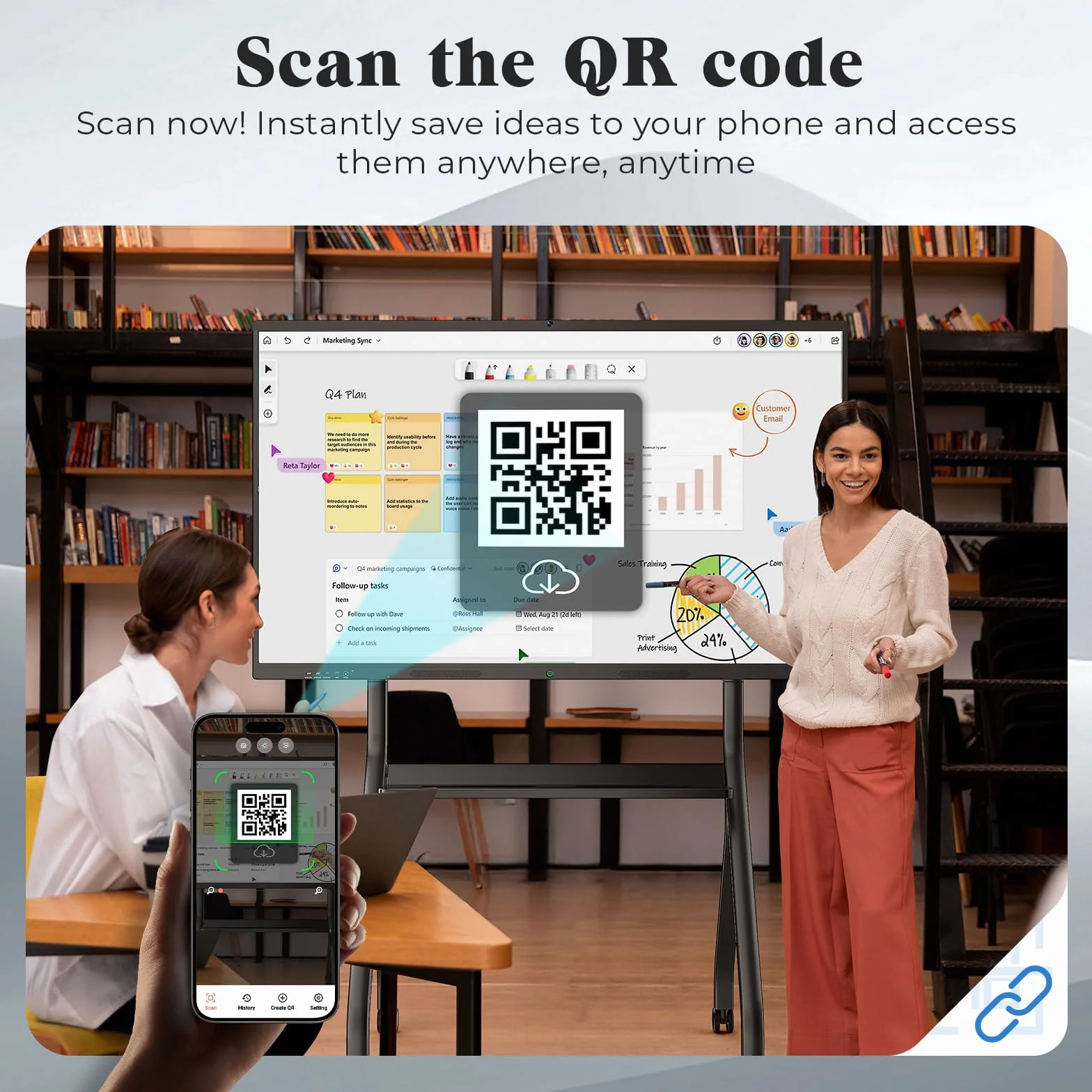 Pizarra Interactiva Digital 75” Smart Board, 4K Ultra HD, Monitor Táctil con Android 13, 8+128GB Almacenamiento, Cámara y Micrófono Integrados, WiFi, Bluetooth y HDMI, para Aula y Oficina