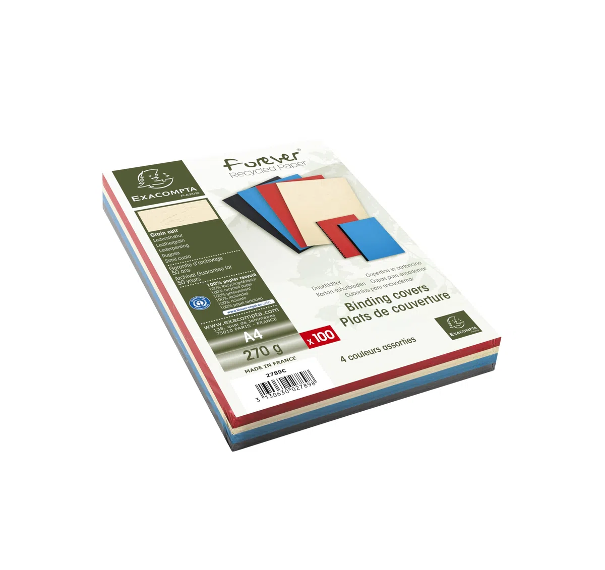 Exacompta 2789C - Lote de 100 cubiertas/cartulinas de dossiers, A4, multicolor