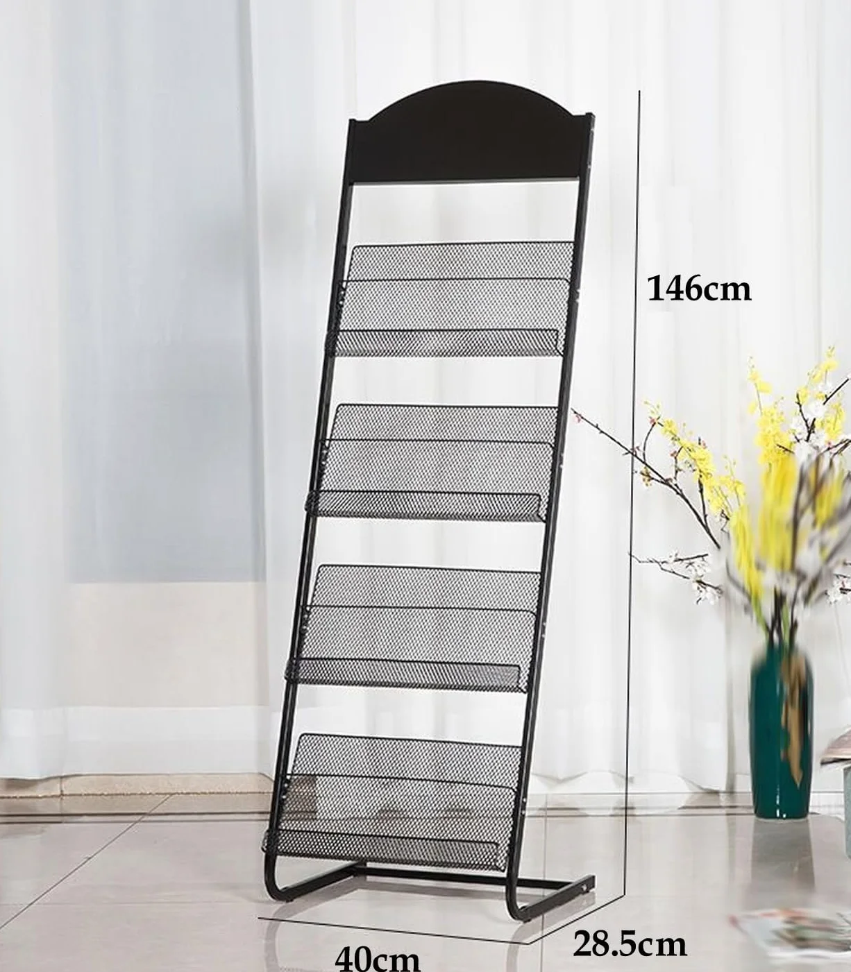 Soporte para Revistas Suelo Expositor de Pie para Folletos 4 Estantes Revistero Acero 40x29x146CM