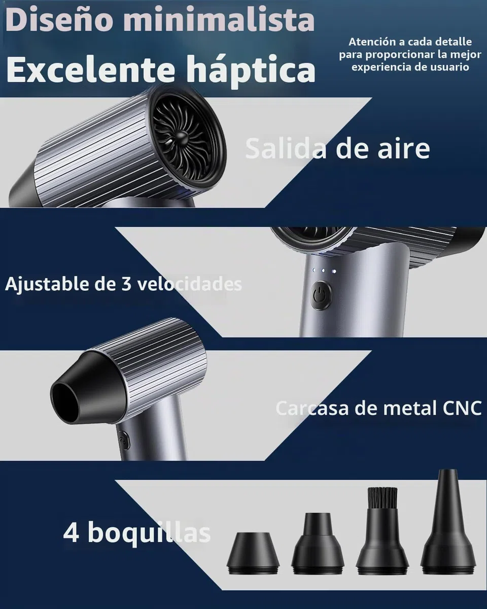 COSANO Mini soplador de metal completo Jet Dry – Plumero de aire eléctrico de 300.000 RPM – Soplador recargable – Plumero de alta potencia con 3 velocidades y 4 boquillas