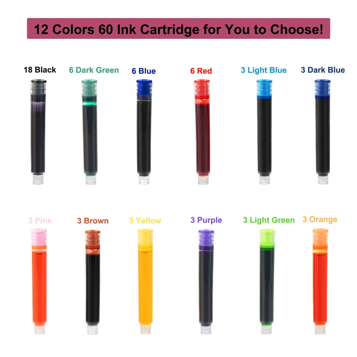 TIANREN Juego de bolígrafos de caligrafía, plumas estilográficas con 8 puntas reemplazables diferentes con 60 cartuchos de tinta (12 colores), juego de caligrafía para principiantes y dibujos.