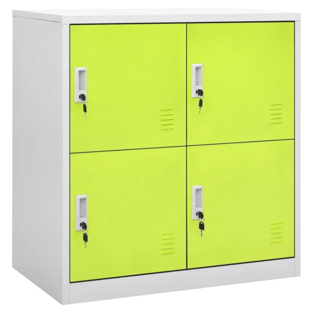Juego de 2 taquillas de acero con cerradura, 90 x 45 x 92,5 cm, color gris claro y verde