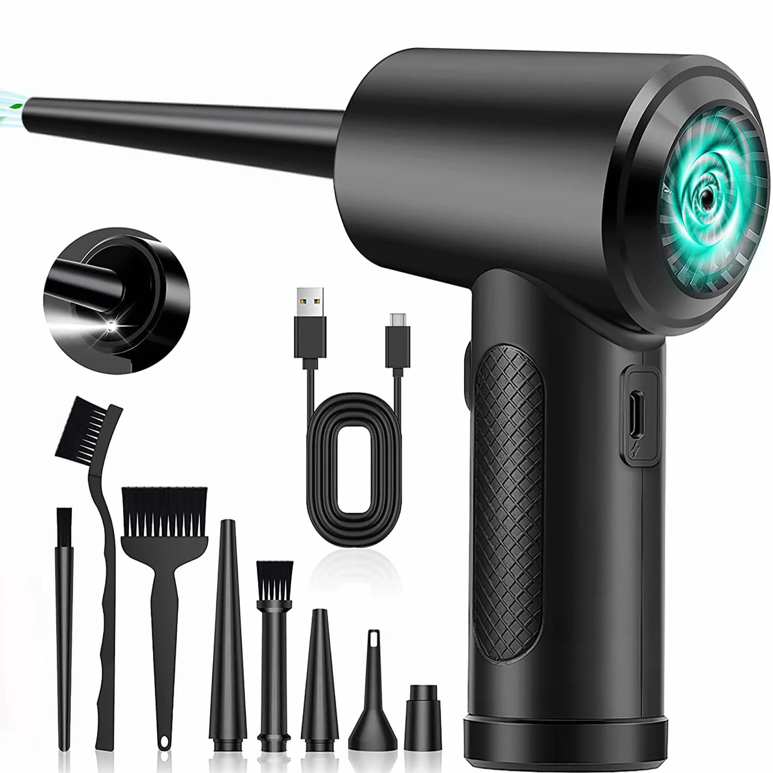 Soplador de Polvo Eléctrico,3 Velocidades 100000 RPM Aire Comprimido Limpieza PC,Plumero Electrico Con batería de 6000mAh,Aire Comprimido Con LED para Laptop,Teclado,Coche,Oficina