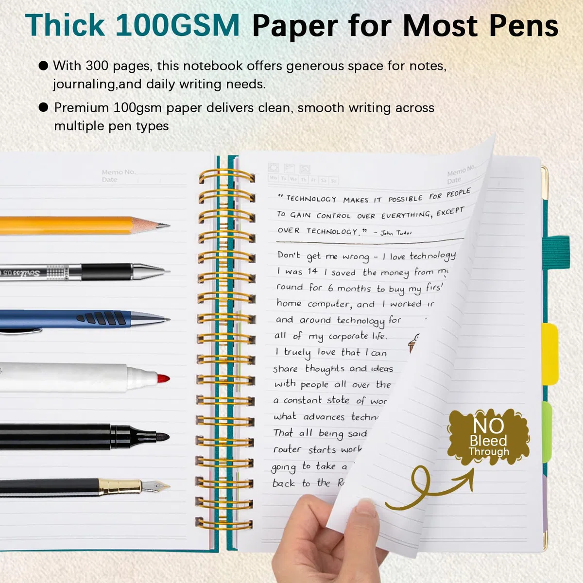Cuaderno en espiral de tapa dura con separadores y pestañas extraíbles, 8 x 10 pulgadas, cuadernos de 5 temas para el trabajo, cuaderno de rayas universitarias, diario B5 con rayas brillantes