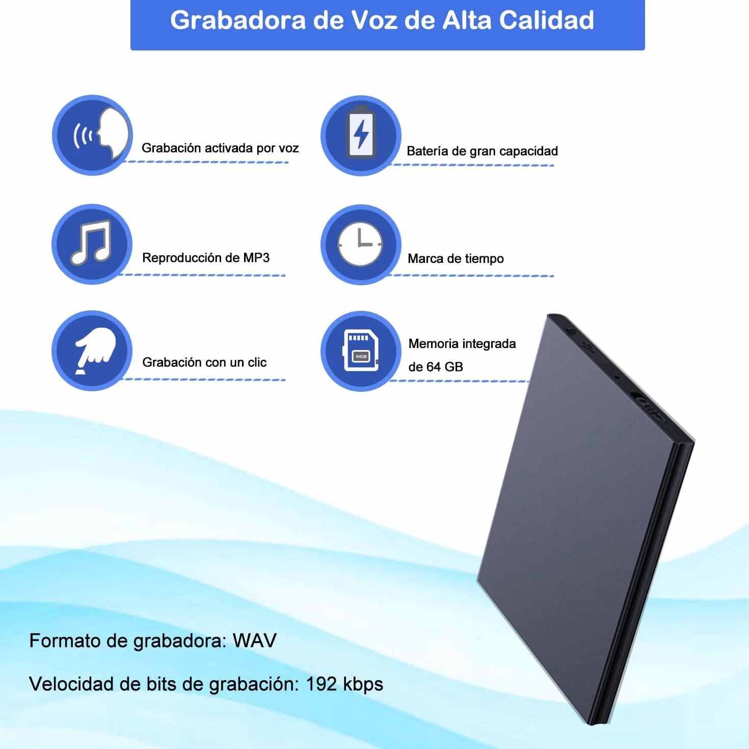 Grabadora de Voz, Mini Grabadora de Voz Profesional de 64 GB con Activación por Voz 60 Horas de Tiempo de Grabación Grabadora de Voz Recargable por USB para Reuniones Entrevistas Conferencias