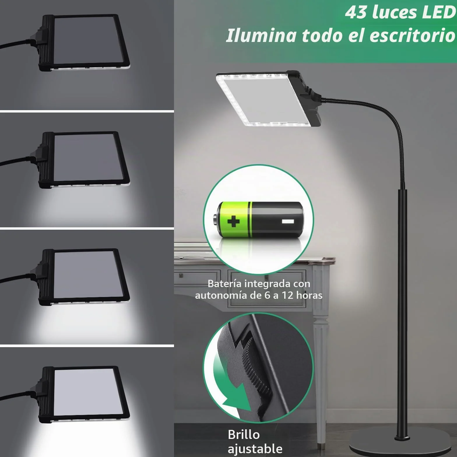 NZQXJXZ 5X Lupa con Luz y Soporte, 3 en 1 Recargable Lampara Lupa con 43 Leds de Brillo Ajustable, Lupa de Cuello de Cisne Flexible para Hobby, Manualidades, Lectura, Bricolaje y Trabajos de Cerca