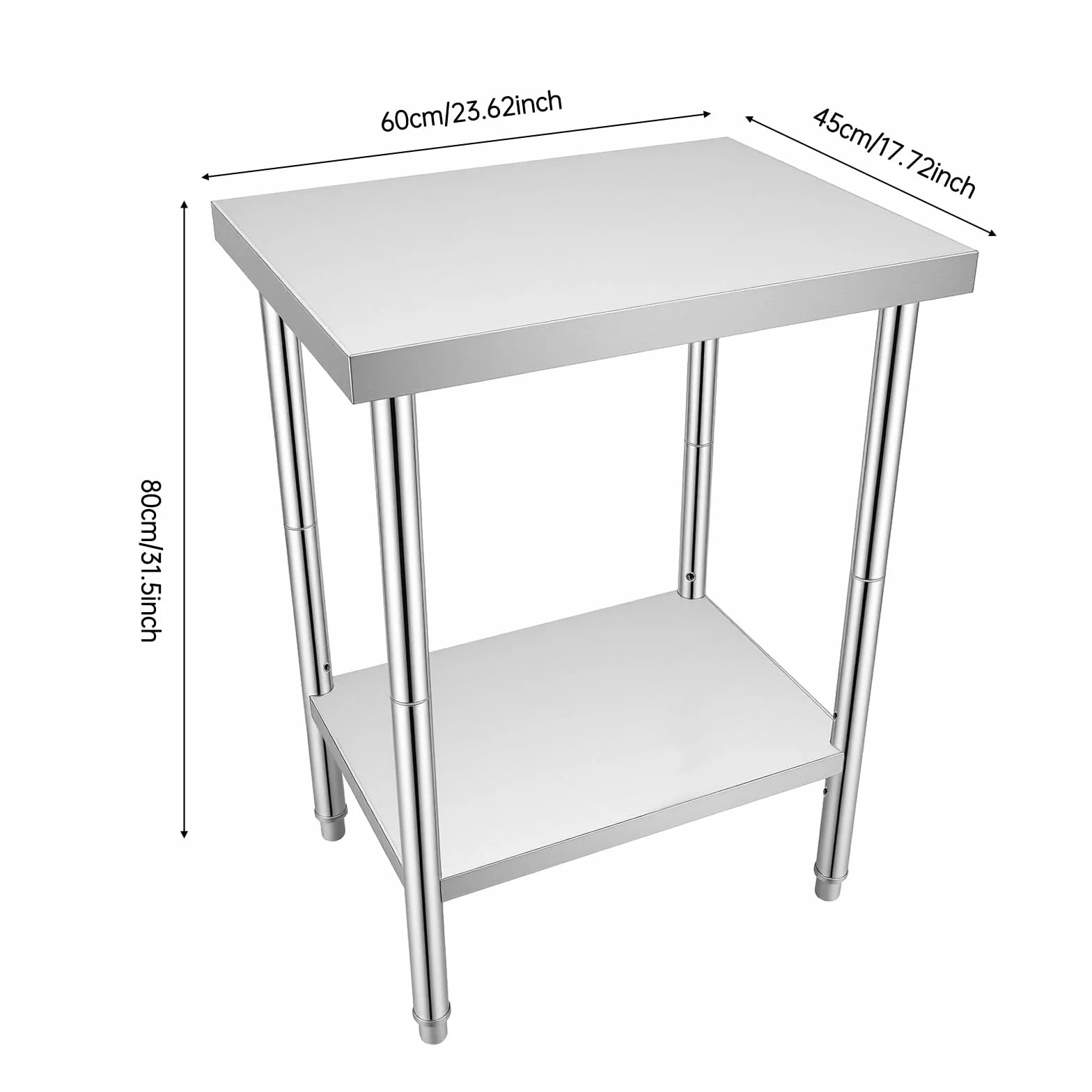 Mesa de Acero Inoxidable 60 x 45 cm con Ruedas - Mesa de Trabajo para Cocina