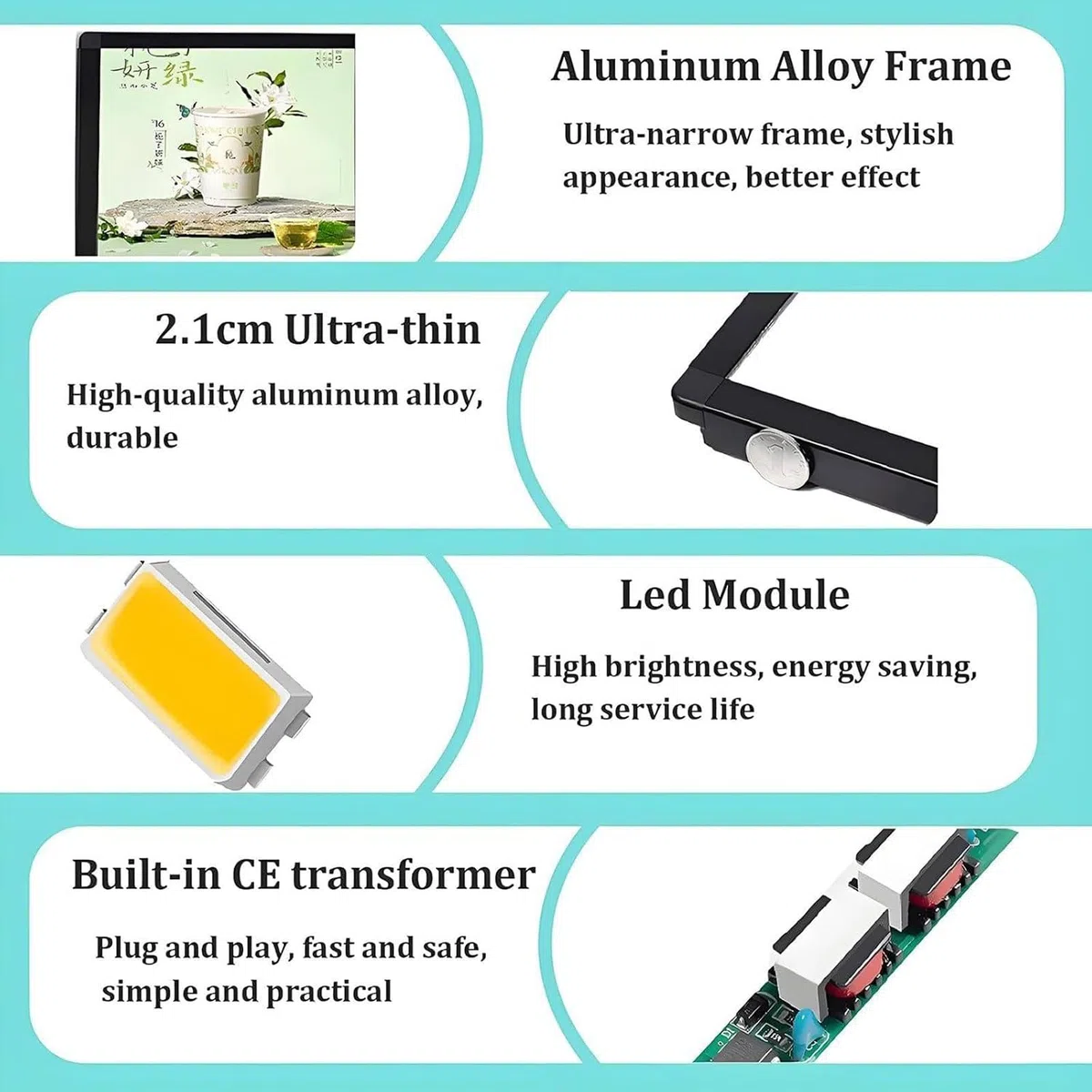 Tableros de menú digitales con retroiluminación LED, elegante marco de aluminio, incluye barra telescópica para colgar, póster magnético reemplazable para restaurantes, paquete de 3 unidades de 60 x