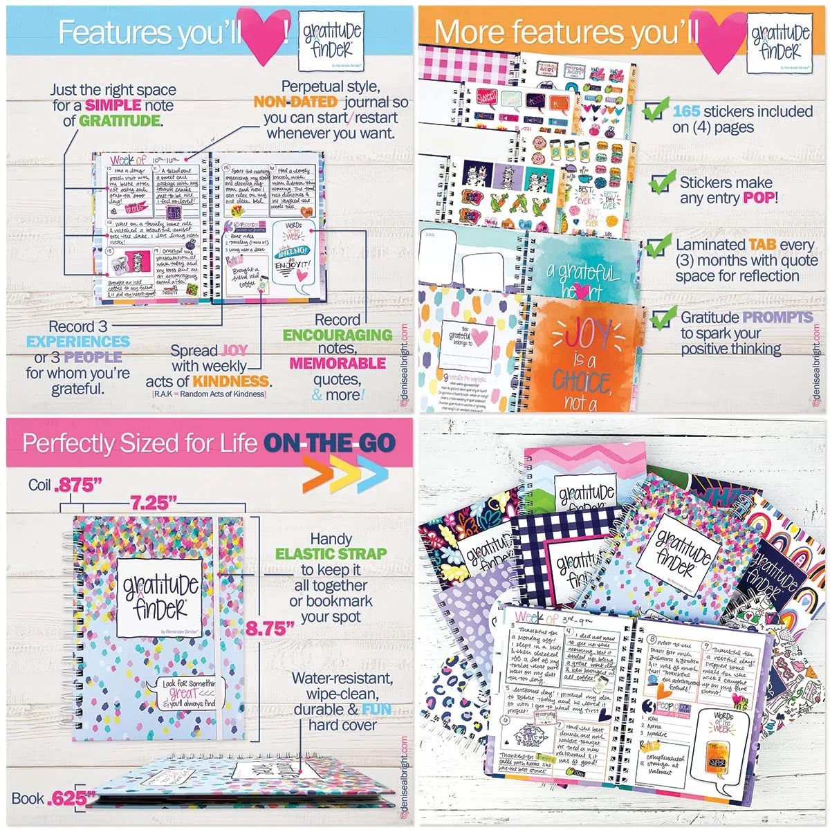 Diario de pensamiento positivo diario de 52 semanas sin fechas, para mujeres, adolescentes y niñas, 165 pegatinas ilustradas a mano incluidas, diario de gratitud para canalizar el pensamiento positivo