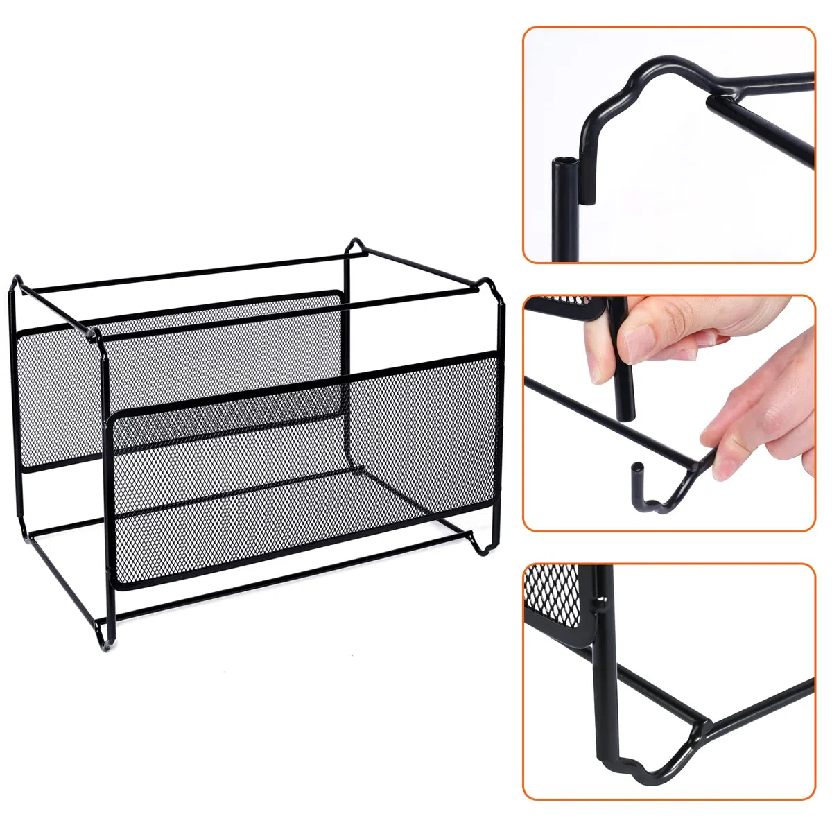 Marco para archivos colgantes (39 x 28 x 24,8 cm), organizador de archivos colgantes de metal - Fácil de montar - Carpeta colgante para almacenamiento y organización en el hogar y la oficina (negro)