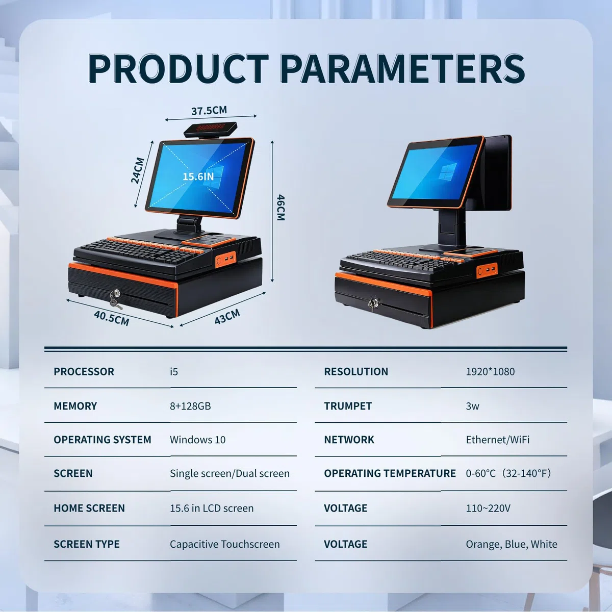 Caja Registradora Nuevo Modelo 2026 – Sis-tema Tpv Todo En Uno Con Pantalla Táctil Simple/Doble,Incluye Lector, Teclado,Impresora Tickets,10 Rollos Papel,Tpv Esencial Para Comercios Blue-DualScreen