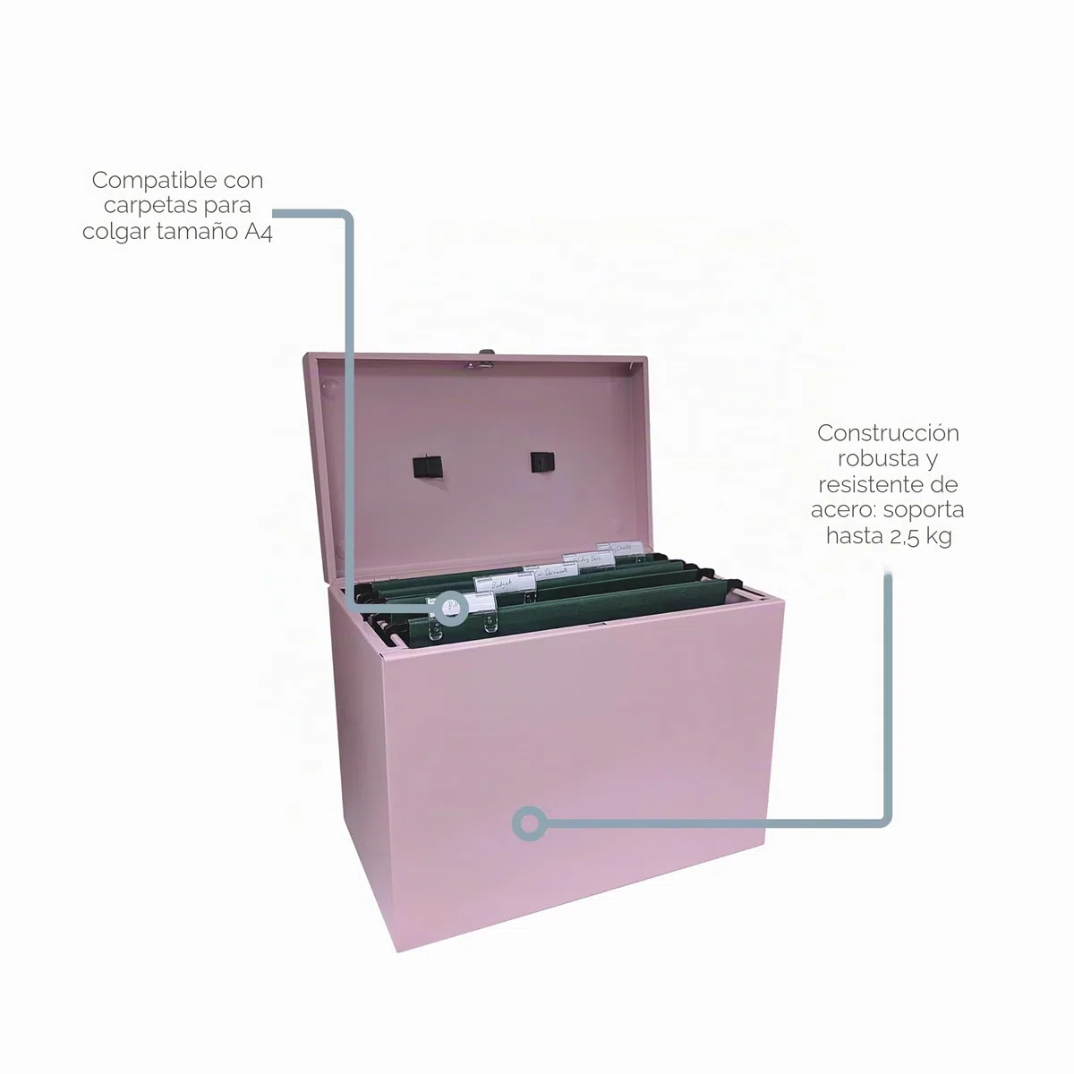 Cathedral Products Caja archivadora de acero A4 con paquete inicial de 5 archivadores colgantes, color rosa pastel