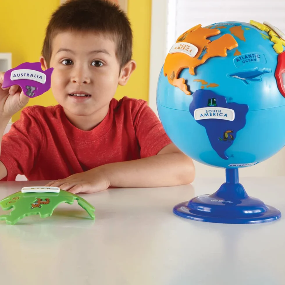 Learning Resources Globo Terráqueo Infantil – Puzle Interactivo Montessori – Desde 3 Años – 6 Continentes Extraíbles + Bola Giratoria de 20 cm