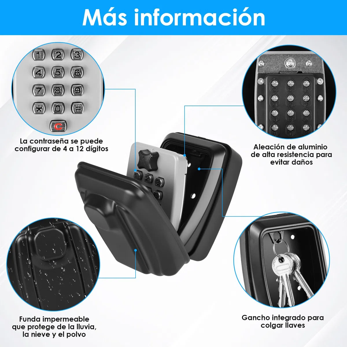 Cajetin para Llaves con Código 12 Dígitos, Caja Fuerte Exterior Grande para Pared, Ultra Resistente e Impermeable, Seguro para Llaves de Hogar, Oficina, Garaje o Escuela