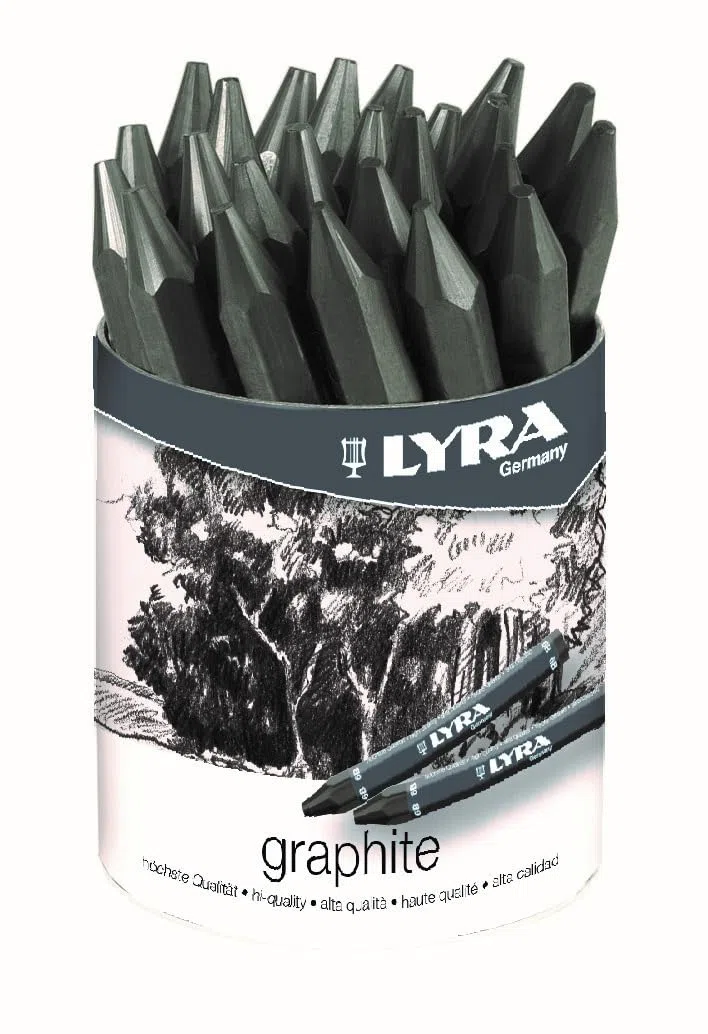 LYRA Graphite Crayons, Grafito para Bellas Artes, hexagonal, Bote 24 unidades, 2B/6B/9B surtidos