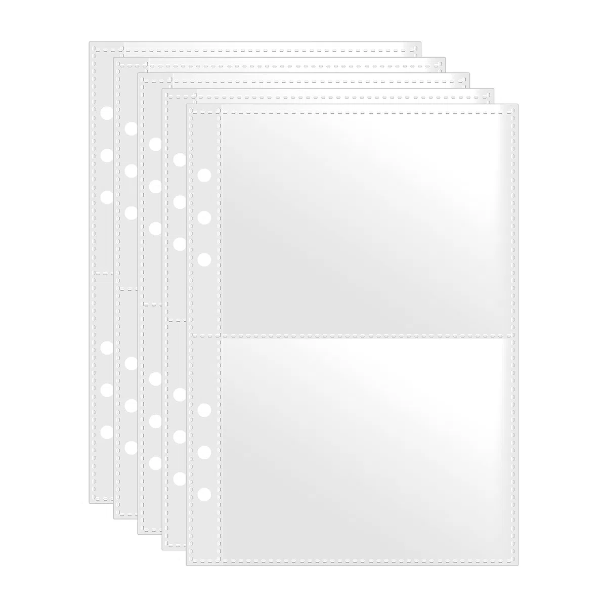Hojas de carpeta A5 para tarjetas de índice – Paquete de 50 | Recambio de plástico transparente con 2 bolsillos protectores de página para tarjetas de recetas, tarjetas fotográficas, tarjetas flash |