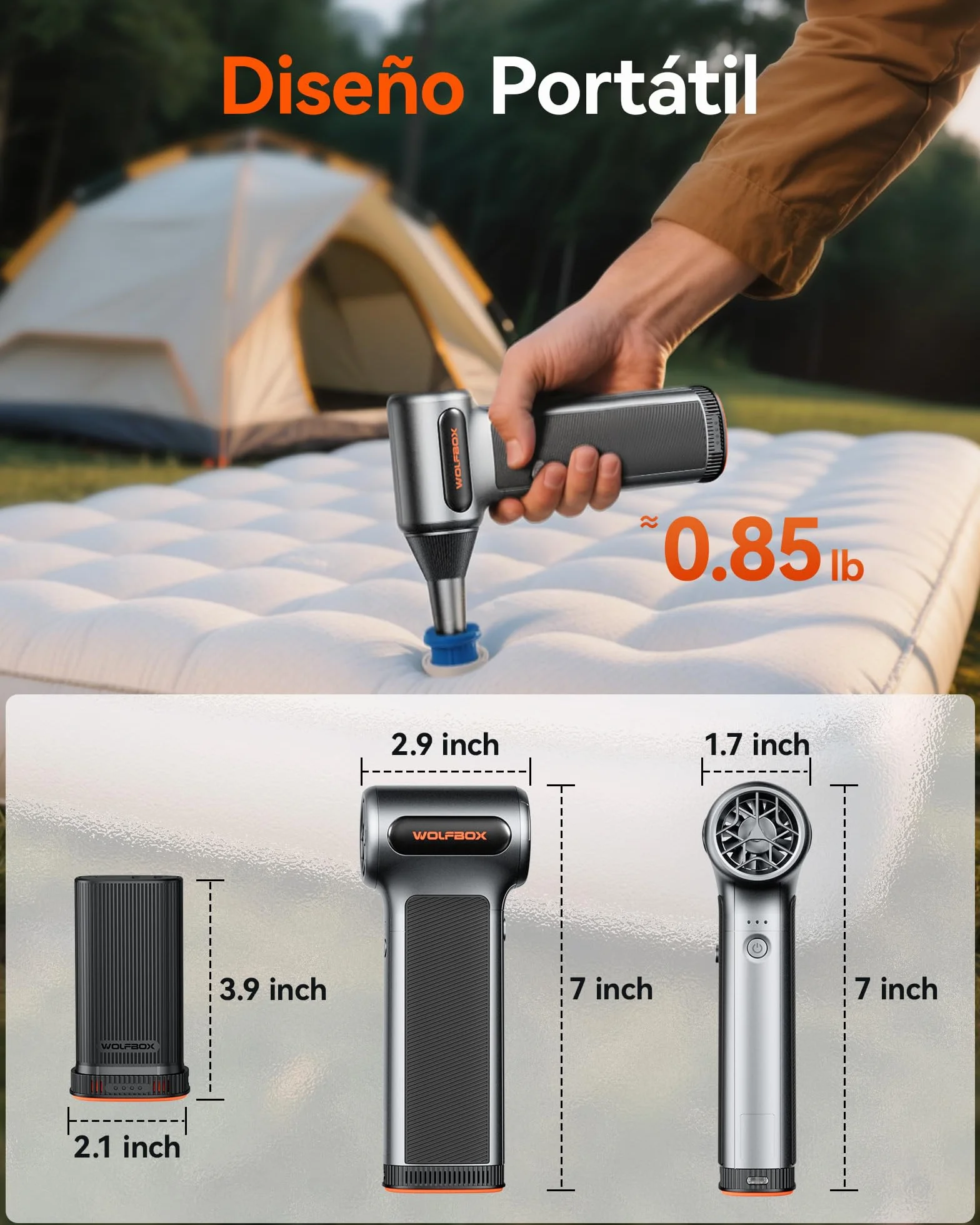 WOLFBOX MF200 Soplador de Aire Potente con Batería Extraíble, Aire Comprimido Limpieza PC, Mini Soplador Eléctrico Inalámbrico 87,5 m/s 3 Velocidades, 4 Boquillas para Teclado, Coche, Hogar