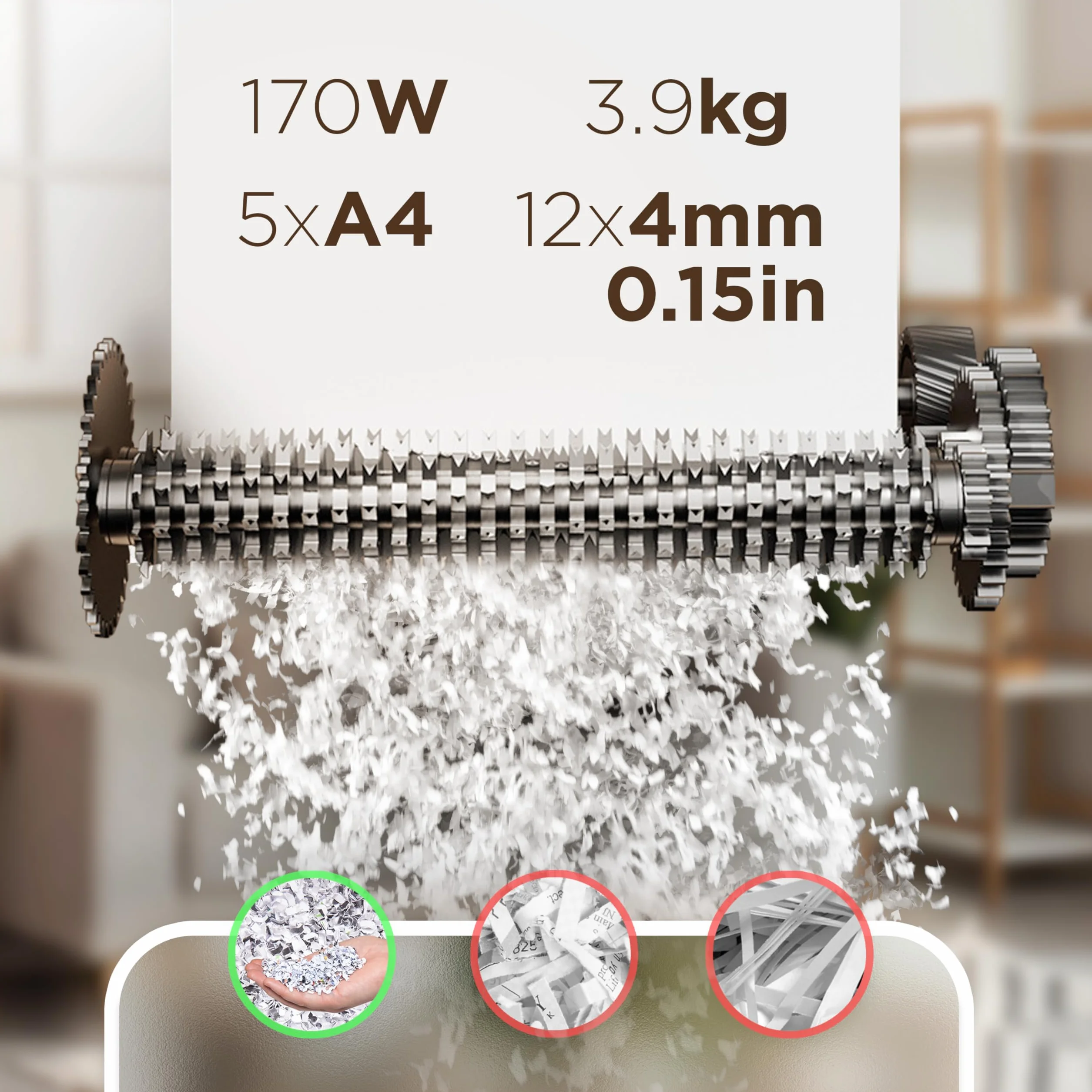 Duronic PS657 Destructora de Documentos | 5 x A4 Capacidad 15 L | Corte Transversal eléctrico 170 W | para el hogar y la Oficina | Destructora de Escritorio | Papelera extraíble