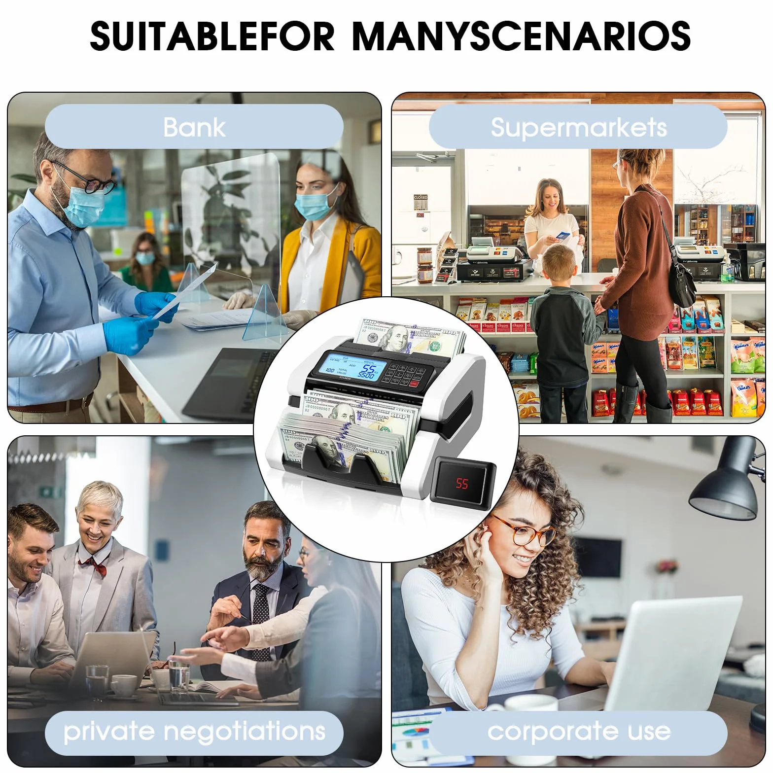 STANEW Contadora de Billetes, Multiple Counting Modes, UV/MG/IR Detección, >1000 PCS/Min, EUR/USD/GBP